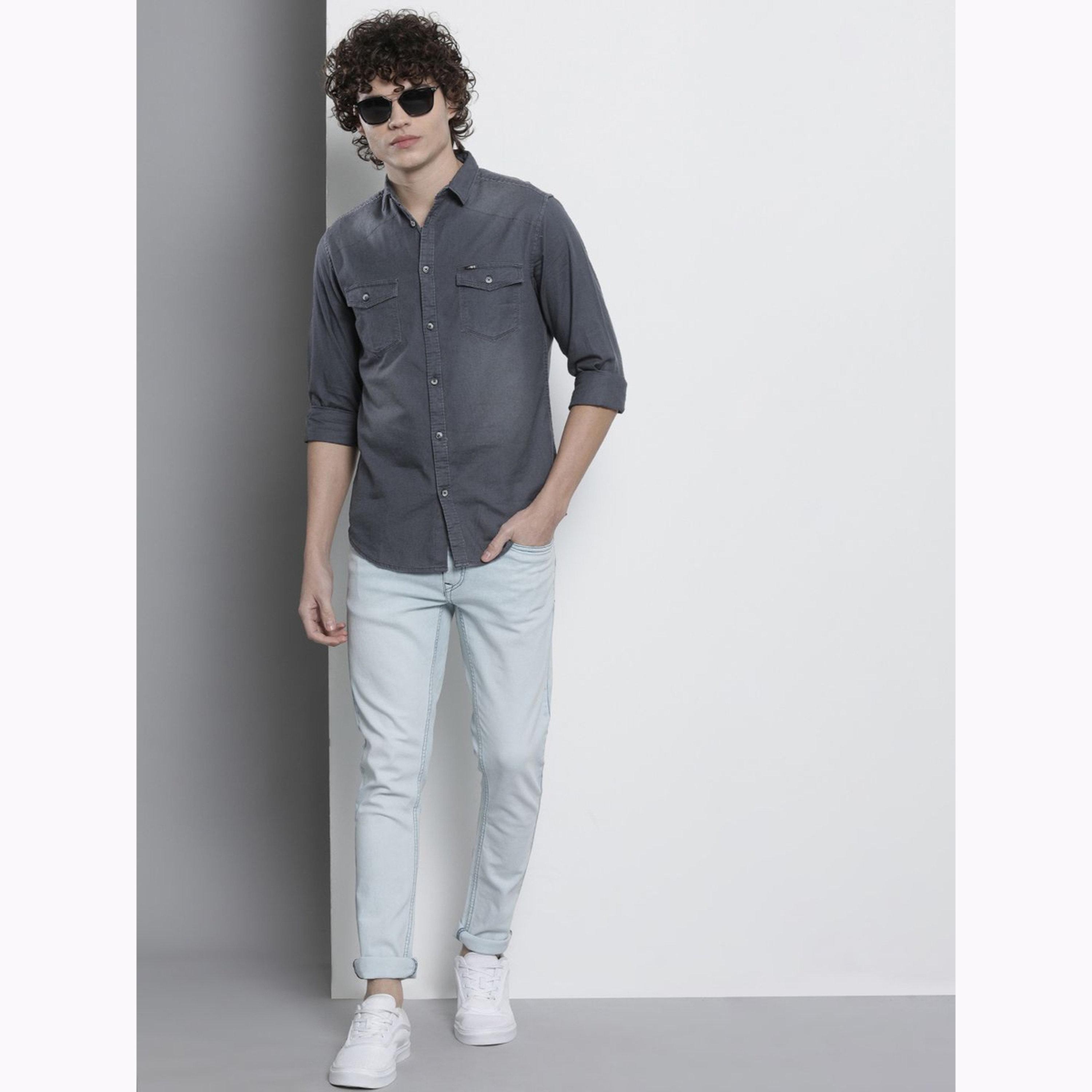 قميص سادة بقصة ضيقة للرجال-men-clothing-shirts-image-2
