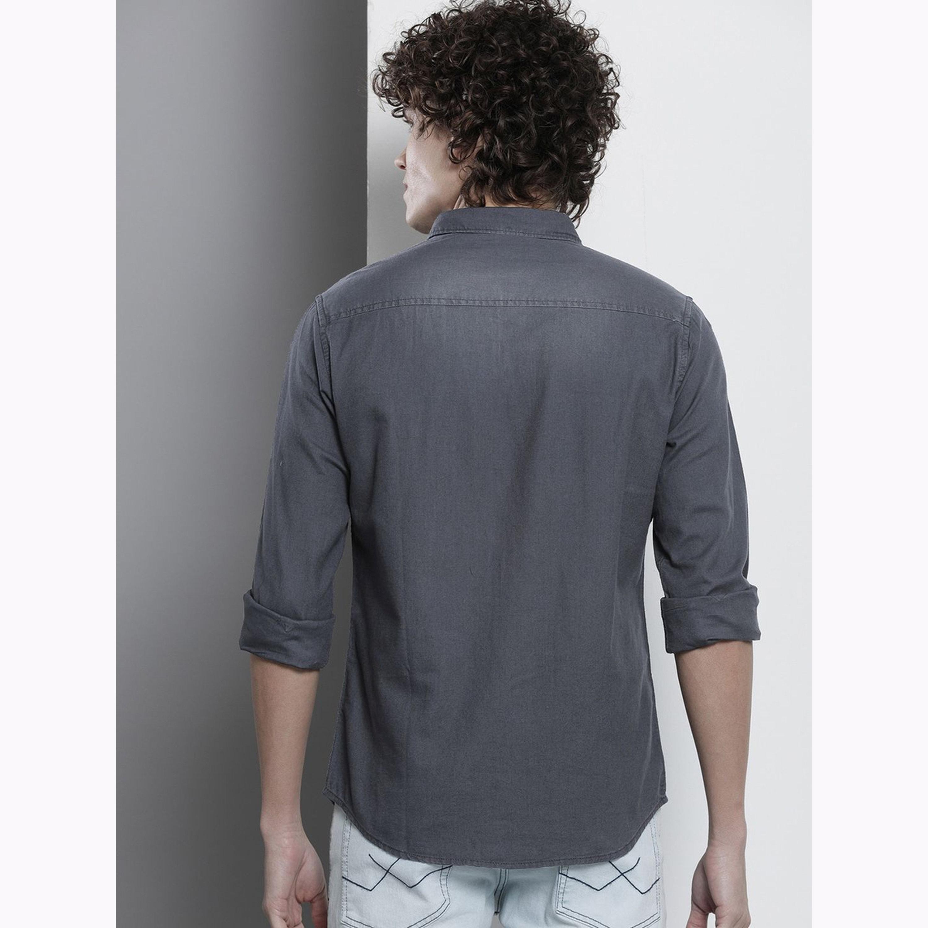 The Indian Garage Co X Styli Men Grey Slim Fit Solid Shirt-men-clothing-shirts-image-4