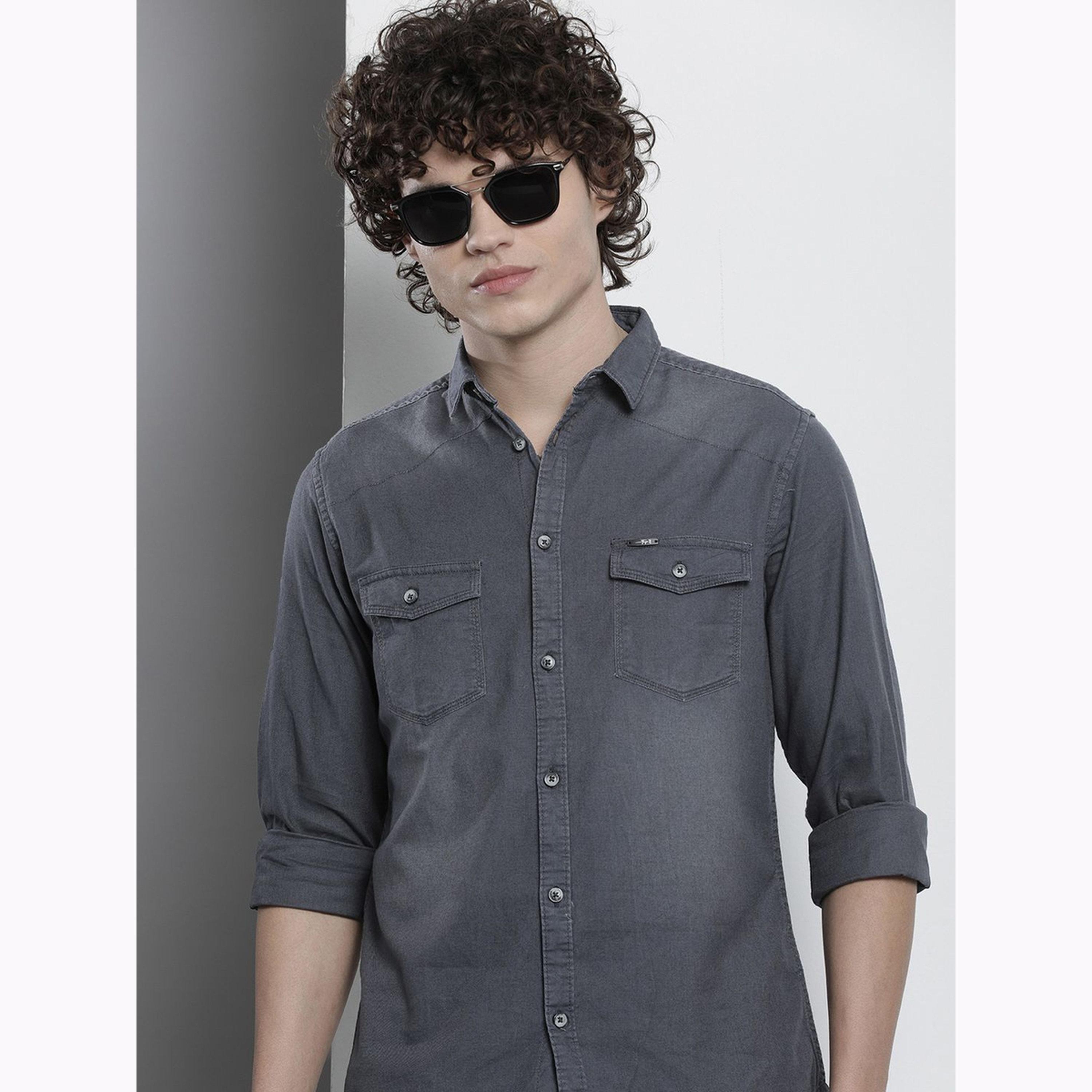 The Indian Garage Co X Styli Men Grey Slim Fit Solid Shirt-men-clothing-shirts-image-6
