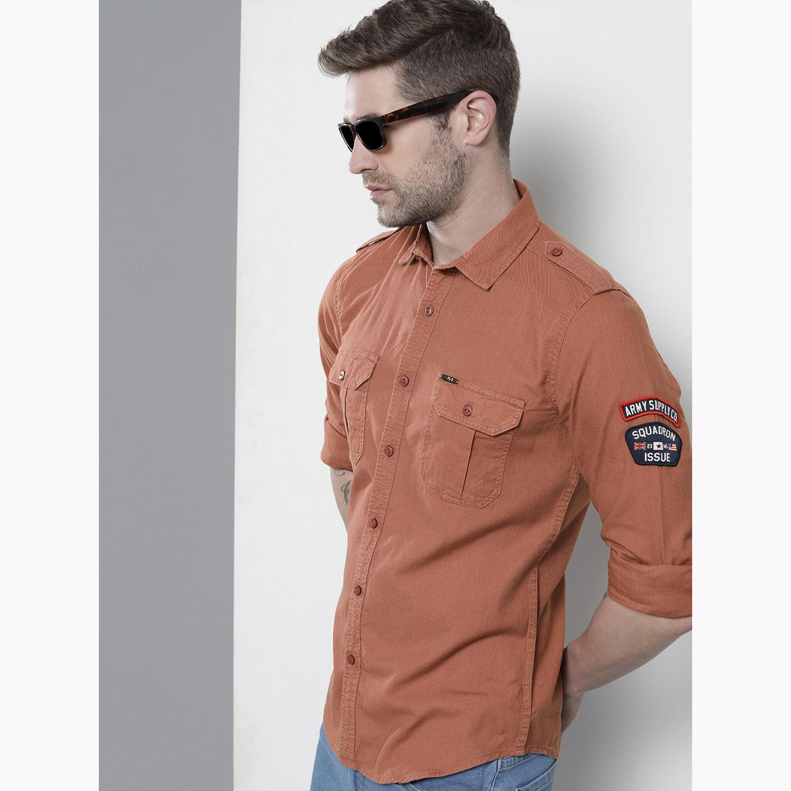 The Indian Garage Co X Styli Men Rust Brown Slim Fit Solid Shirt-men-clothing-shirts-image-6