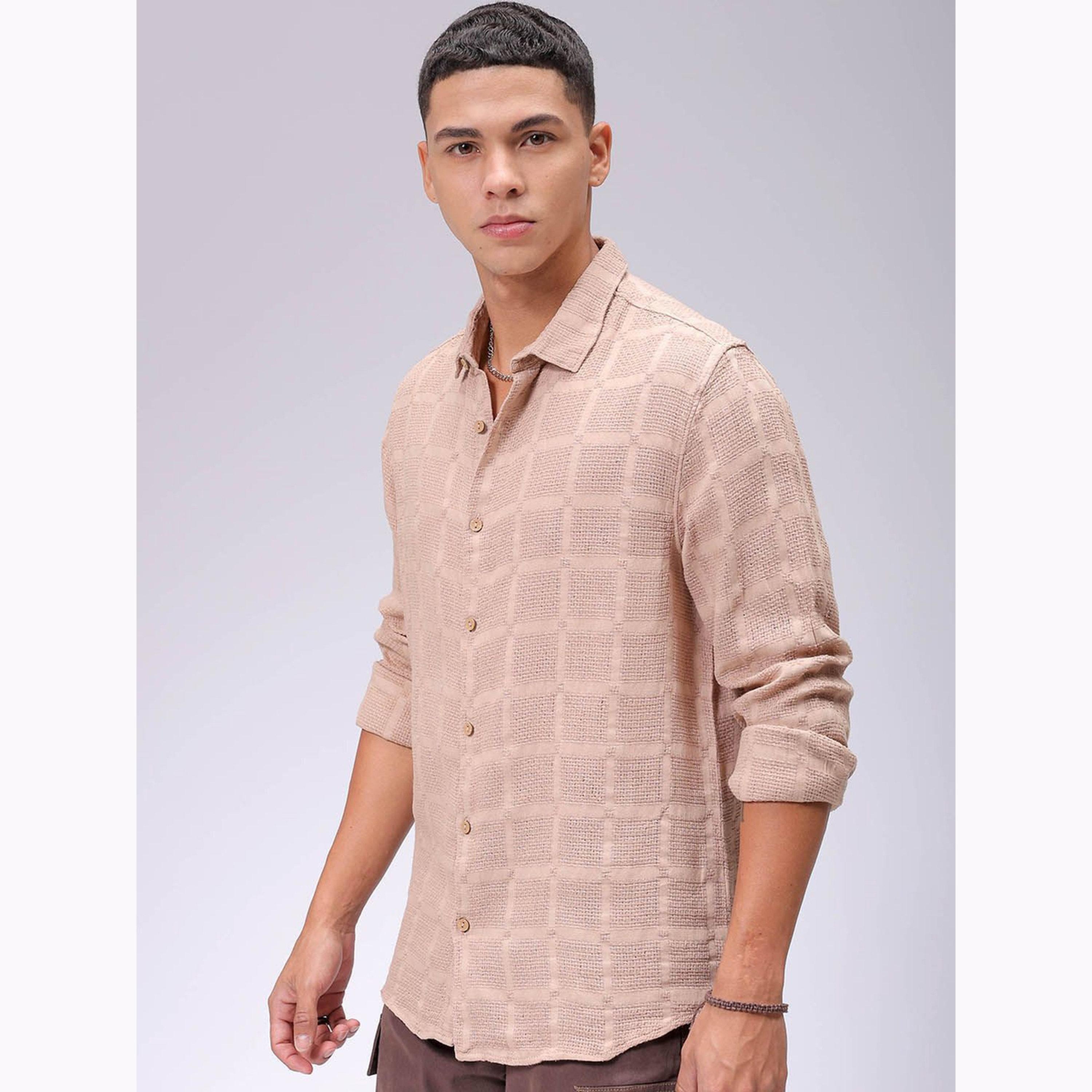 The Indian Garage Co X Styli Men Beige Regular Fit Checked Shirt-men-clothing-shirts-image-5
