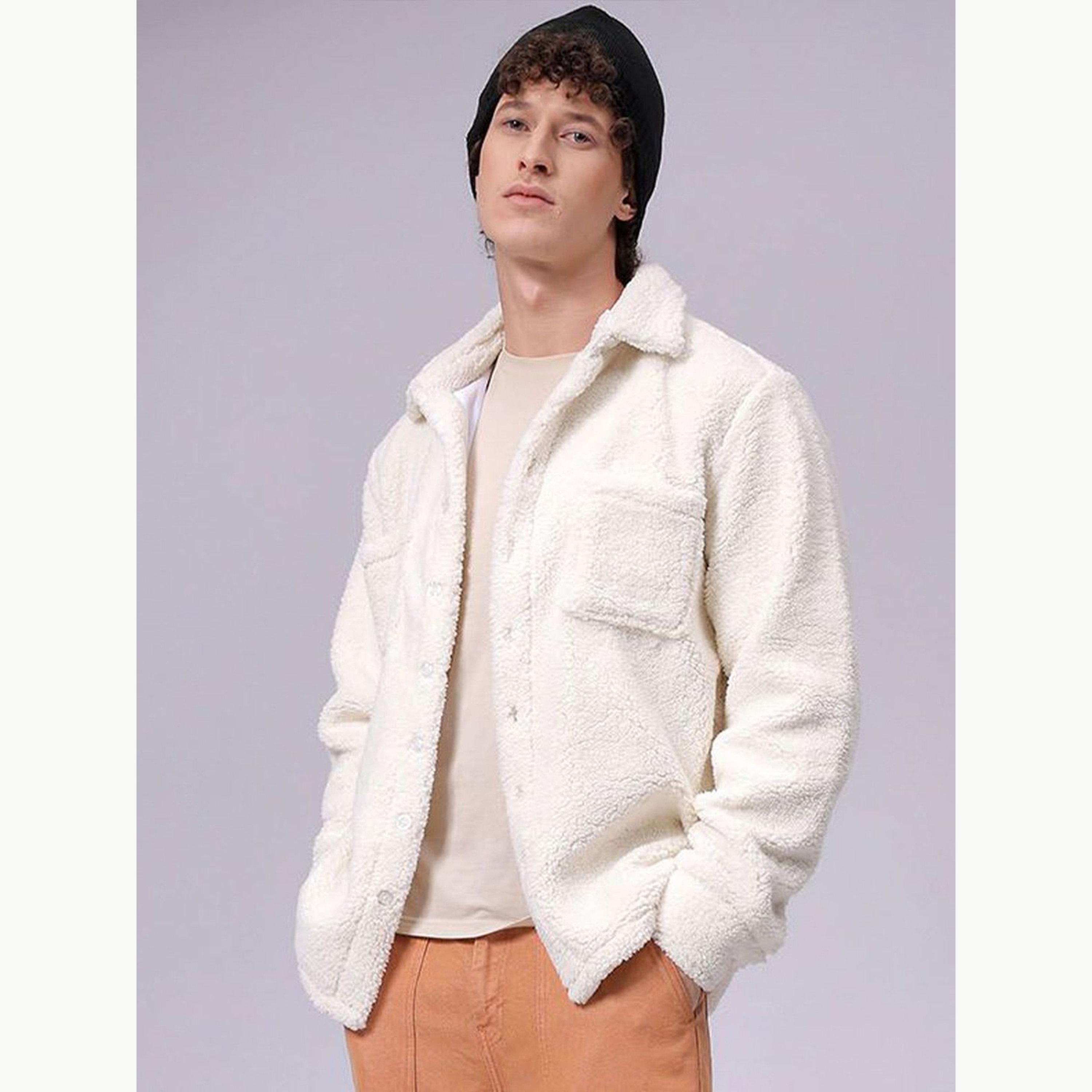 The Indian Garage Co X Styli Men White Regular Fit Sherpa Shirt-men-winterwear-jacketsandblazers-image-1