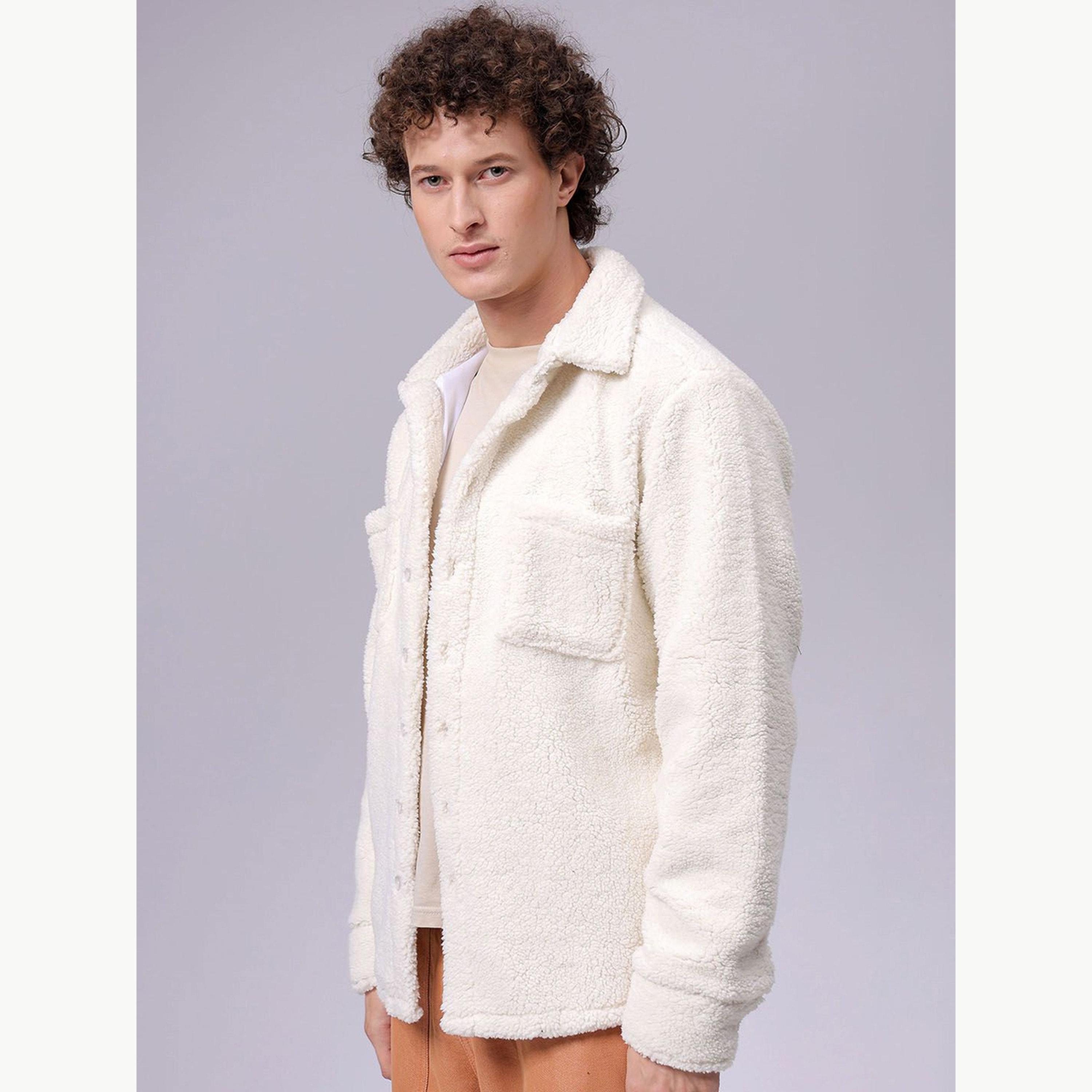 The Indian Garage Co X Styli Men White Regular Fit Sherpa Shirt-men-winterwear-jacketsandblazers-image-2