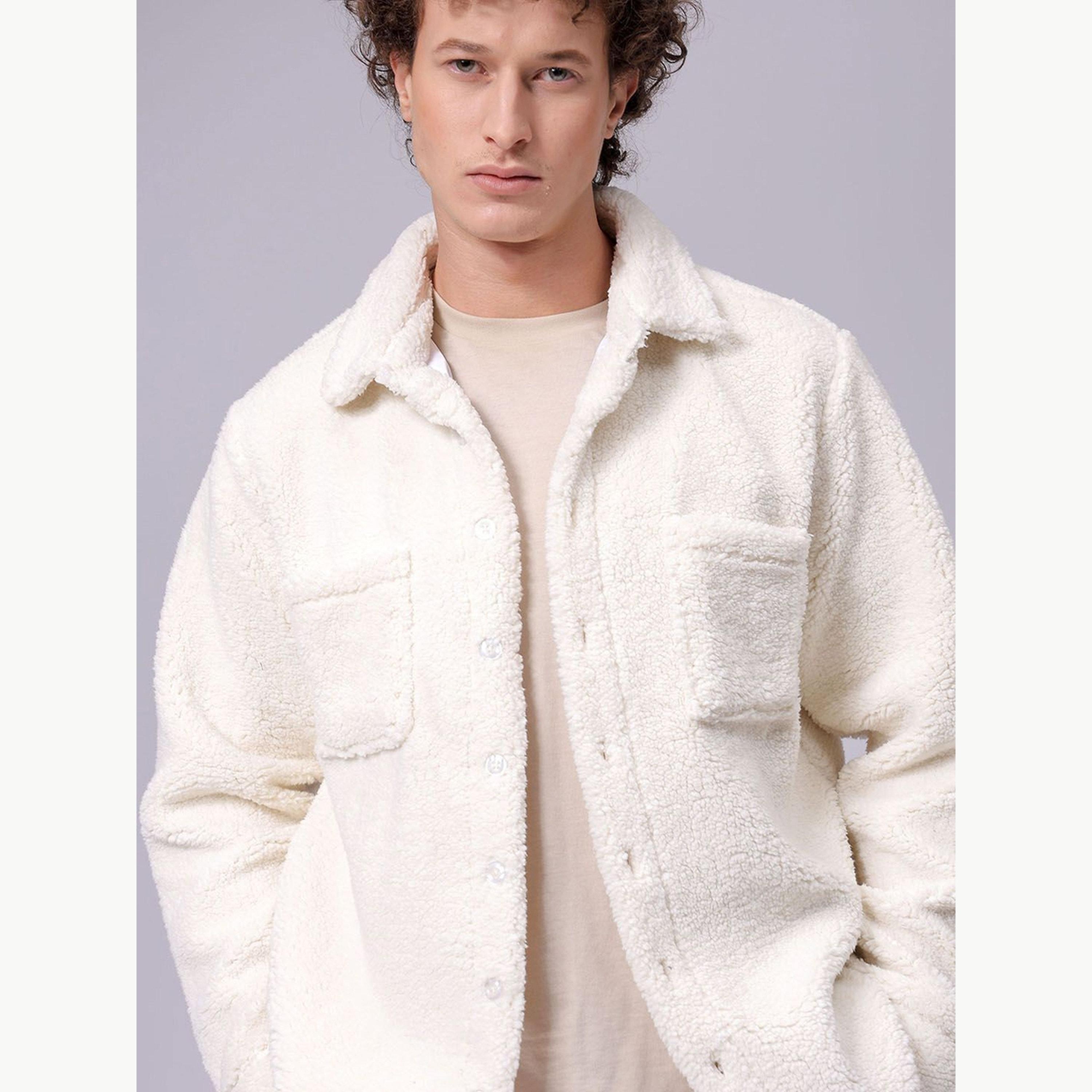 The Indian Garage Co X Styli Men White Regular Fit Sherpa Shirt-men-winterwear-jacketsandblazers-image-6