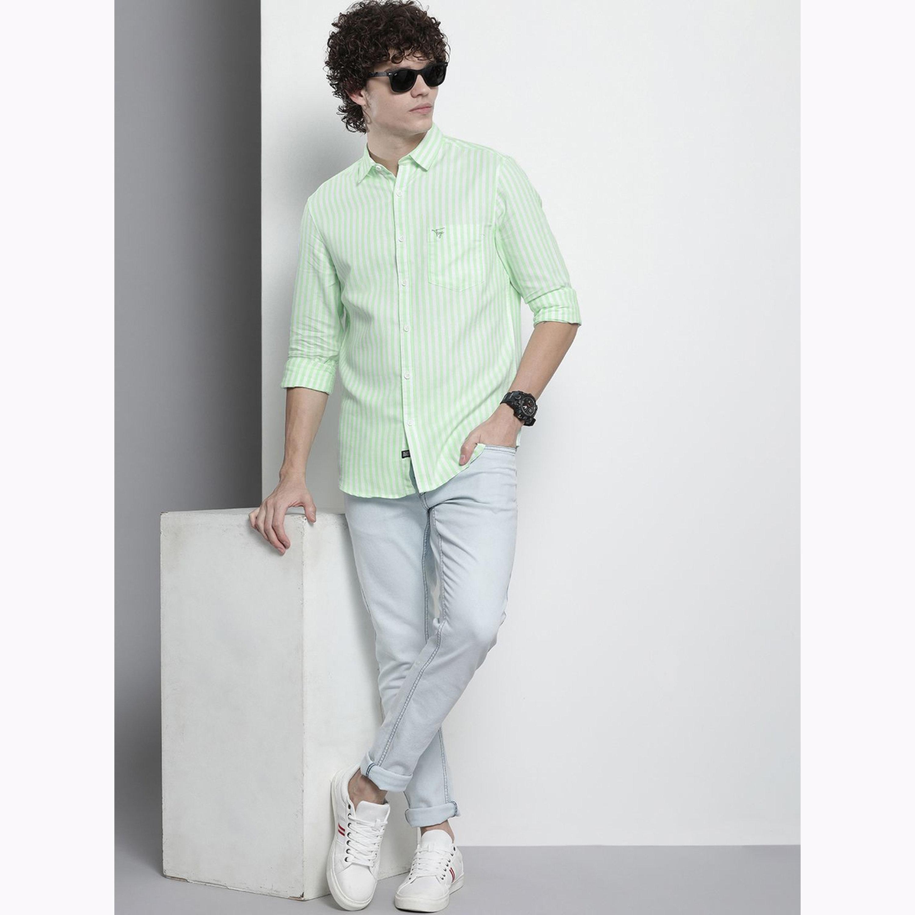 The Indian Garage Co X Styli Men Green Regular Fit Striped Shirt-men-clothing-shirts-image-2