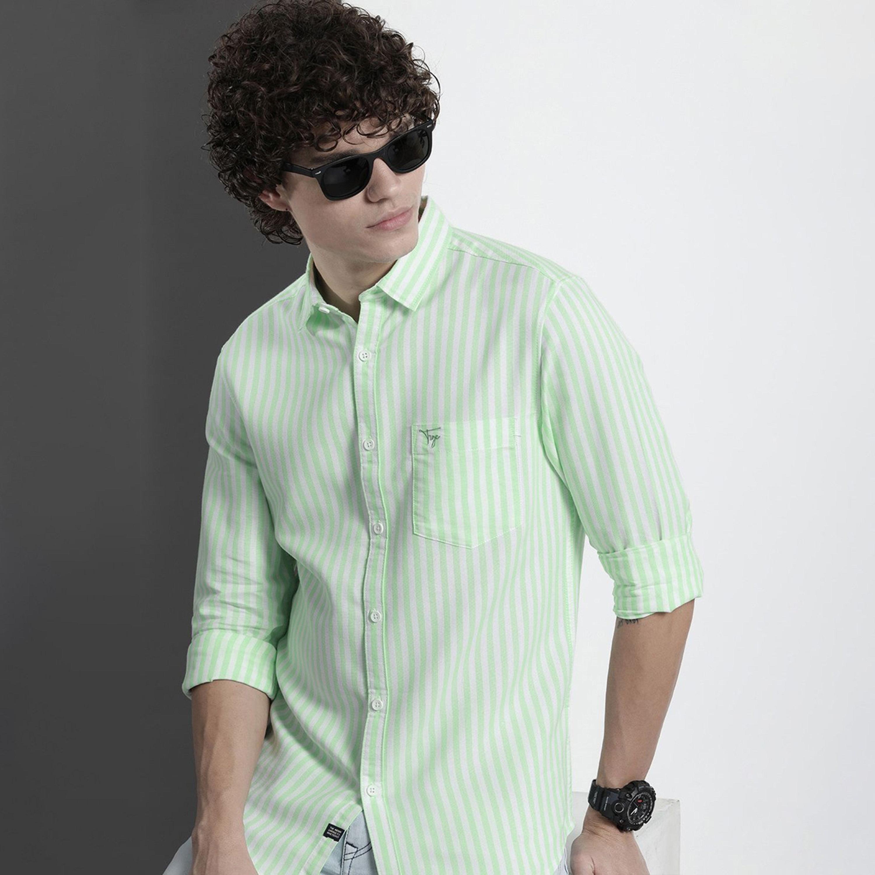 The Indian Garage Co X Styli Men Green Regular Fit Striped Shirt-men-clothing-shirts-image-3