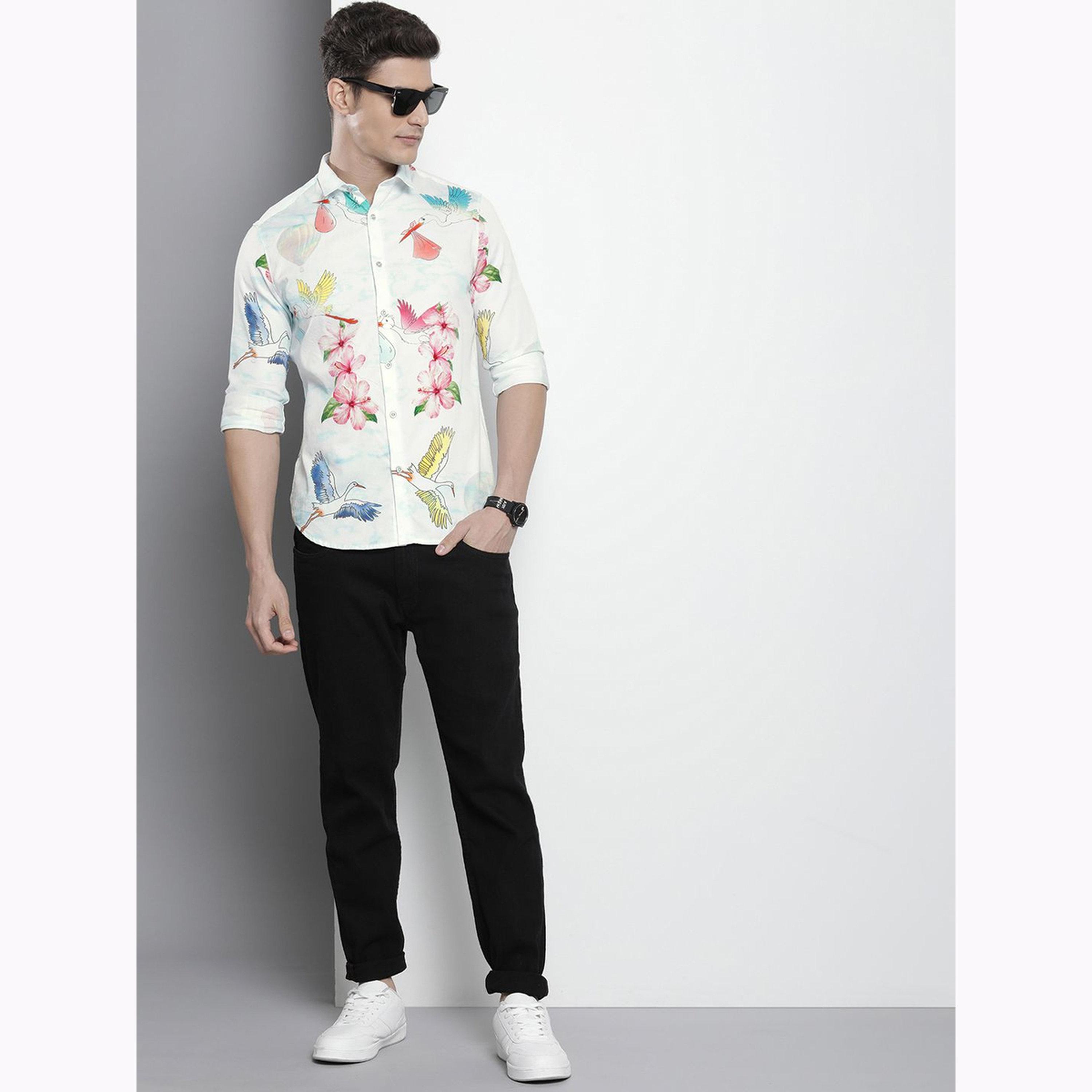 قميص بطبعة زهور وقصة ضيقة للرجال-men-clothing-shirts-image-2