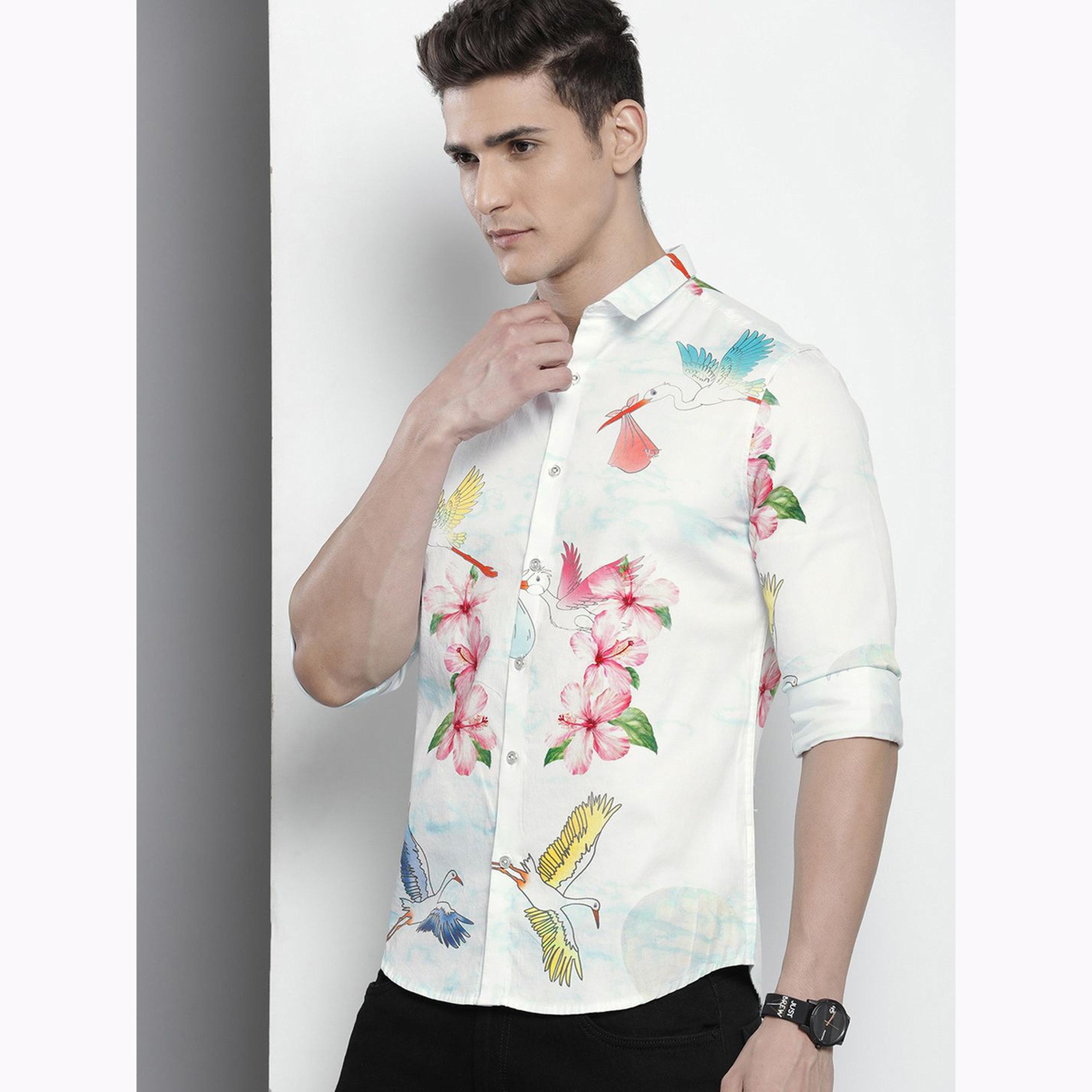 The Indian Garage Co X Styli Men White Slim Fit Floral Print Shirt-men-clothing-shirts-image-3