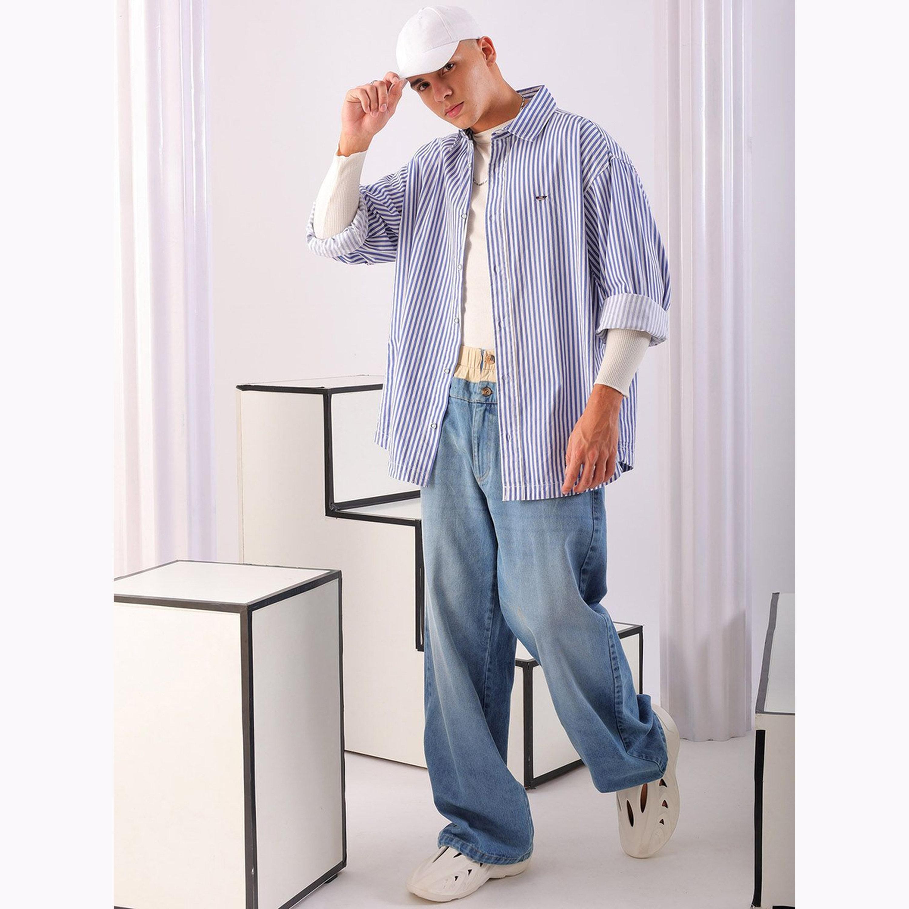 The Indian Garage Co X Styli Men Blue Oversized Striped Shirt-men-clothing-shirts-image-2