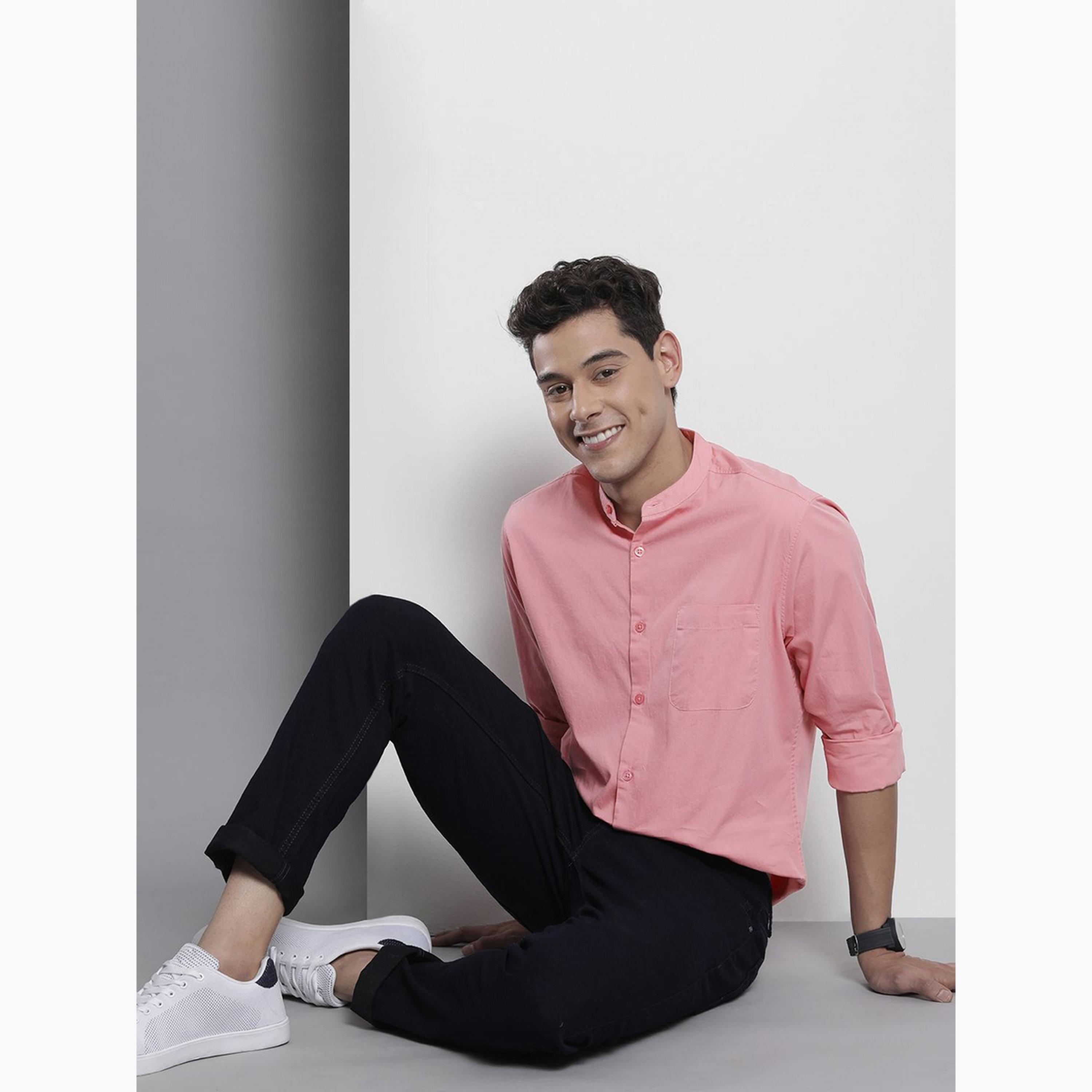 The Indian Garage Co X Styli Men Pink Regular Fit Solid Shirt-men-clothing-shirts-image-2