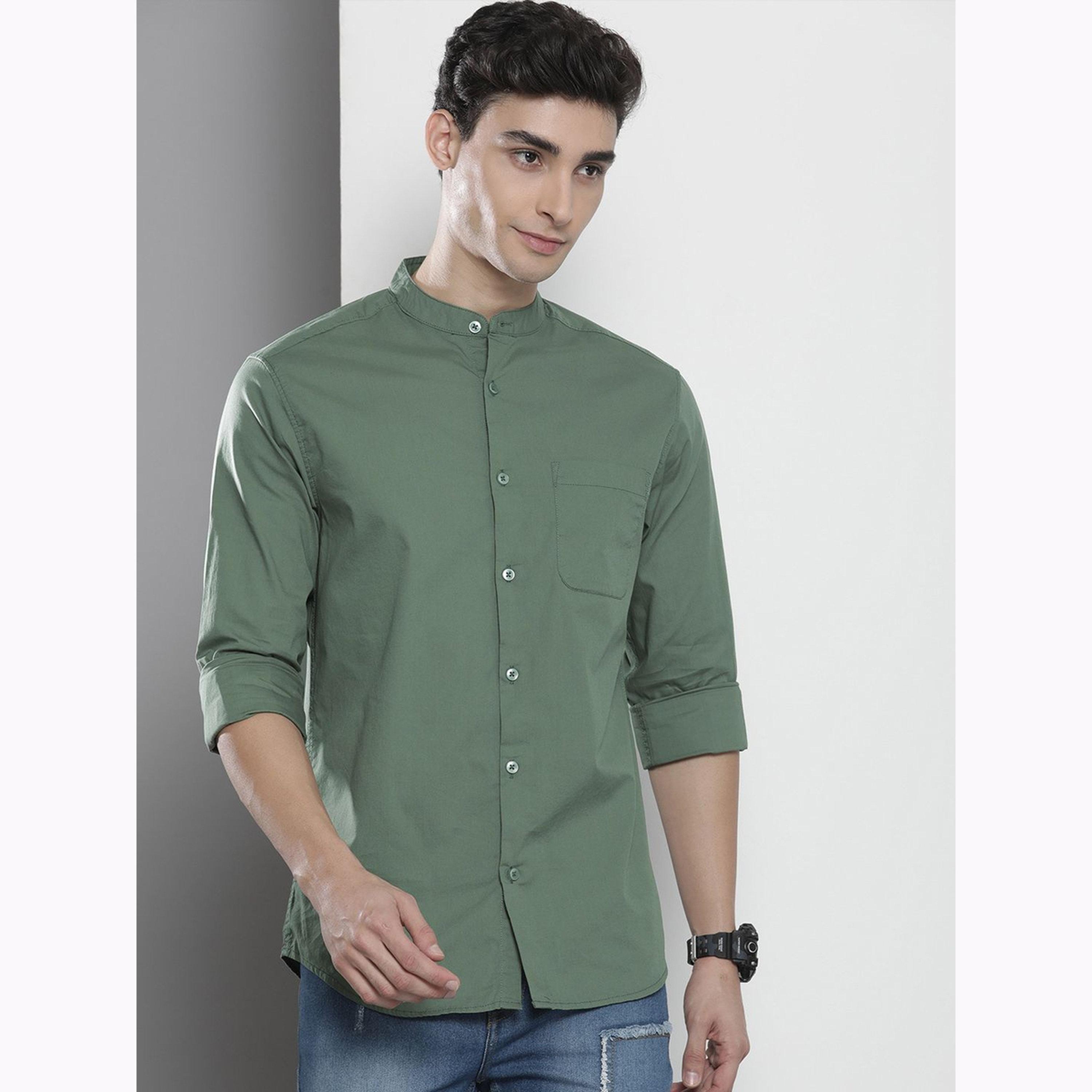 The Indian Garage Co X Styli Men Olive Green Regular Fit Solid Shirt-men-clothing-shirts-image-1
