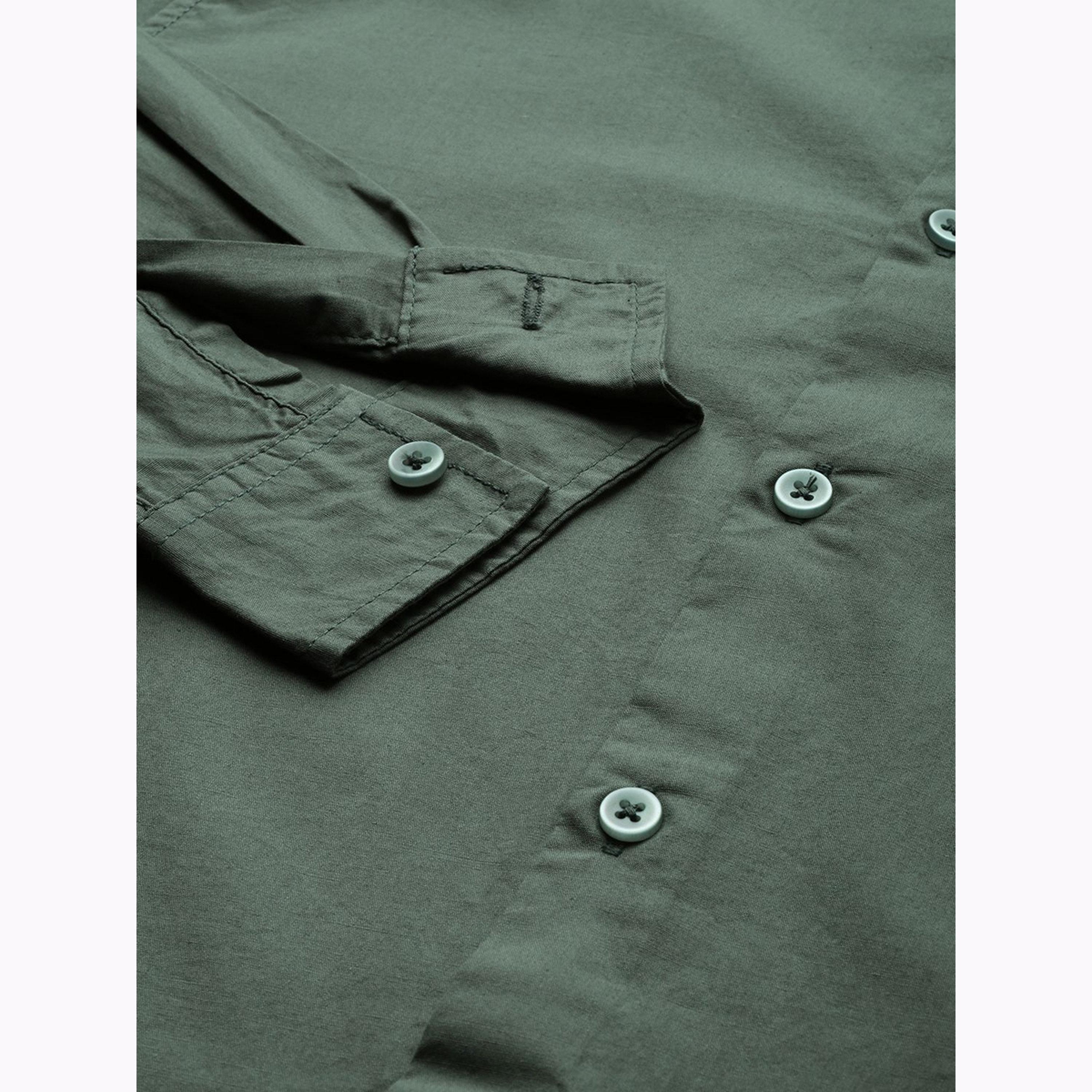 The Indian Garage Co X Styli Men Olive Green Regular Fit Solid Shirt-men-clothing-shirts-image-3