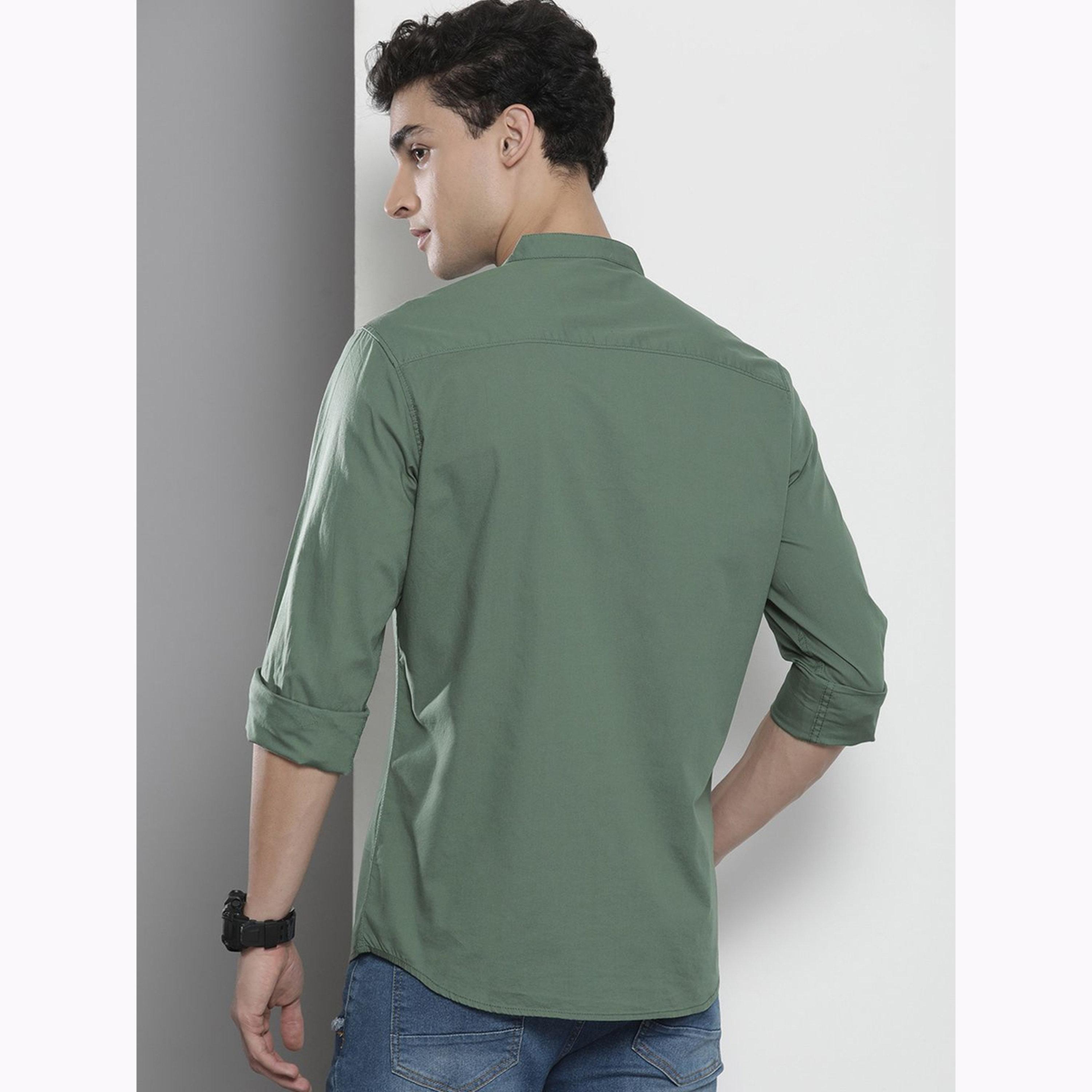 The Indian Garage Co X Styli Men Olive Green Regular Fit Solid Shirt-men-clothing-shirts-image-4