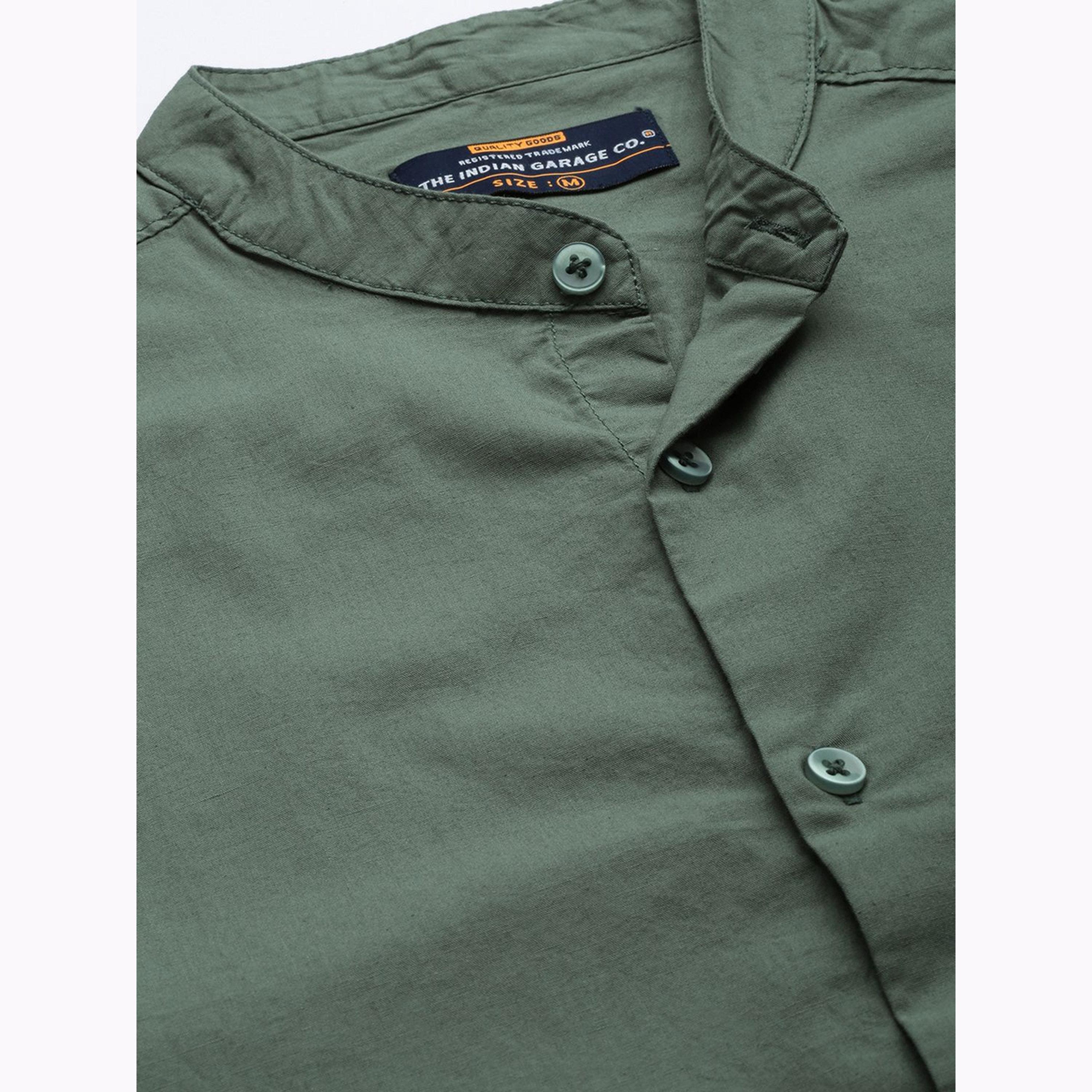 The Indian Garage Co X Styli Men Olive Green Regular Fit Solid Shirt-men-clothing-shirts-image-5