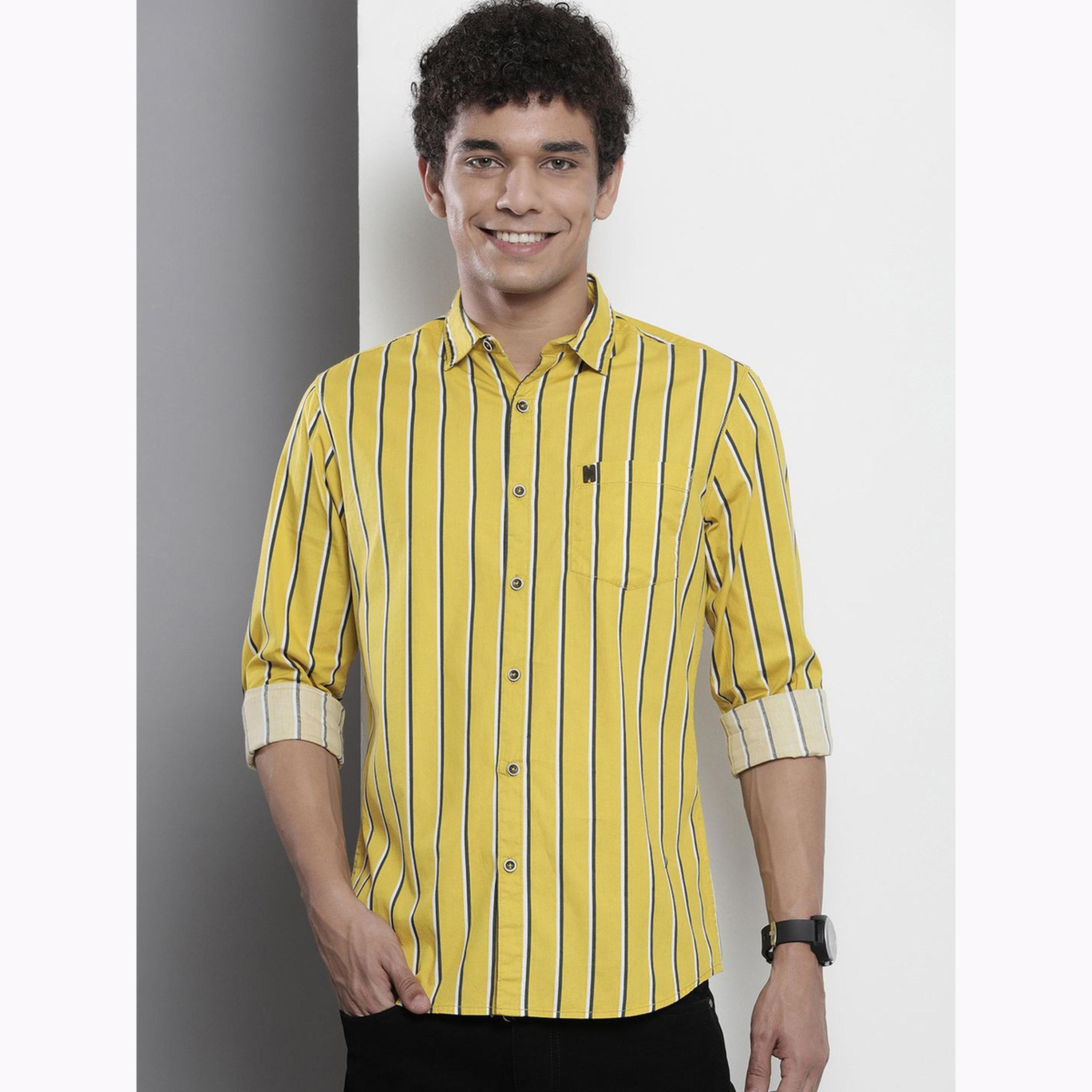 The Indian Garage Co X Styli Men Yellow Regular Fit Striped Shirt-men-clothing-shirts-image-1