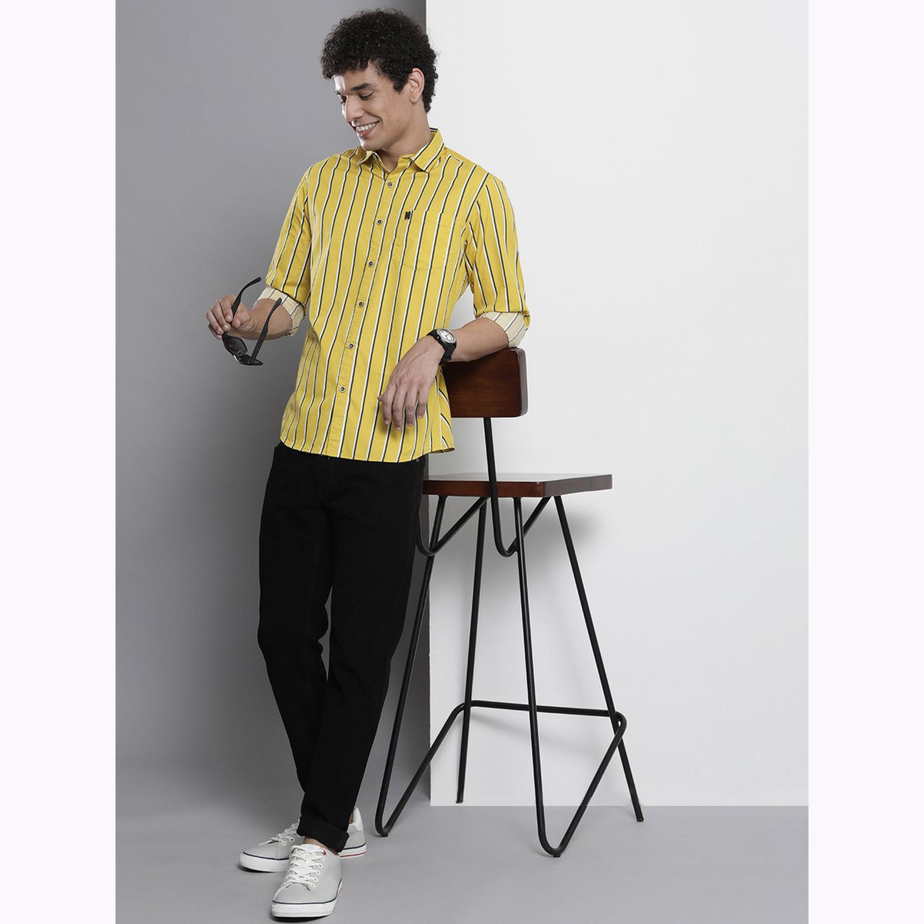 The Indian Garage Co X Styli Men Yellow Regular Fit Striped Shirt-men-clothing-shirts-image-2