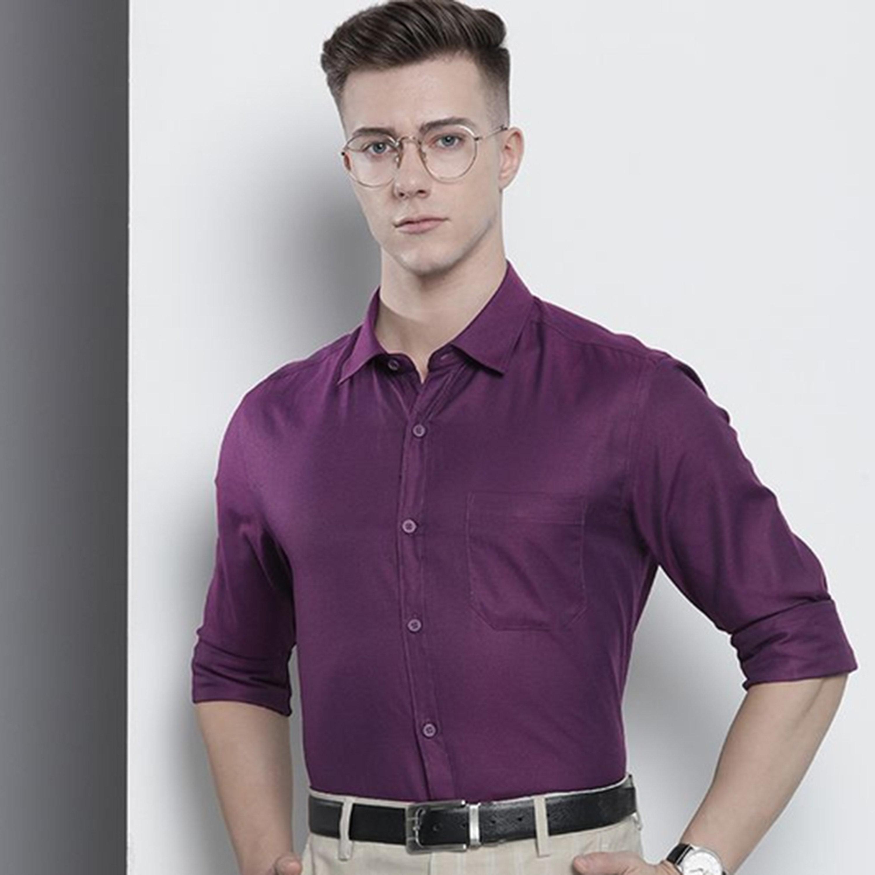 قميص سادة بقصة ضيقة للرجال-men-clothing-shirts-image-1