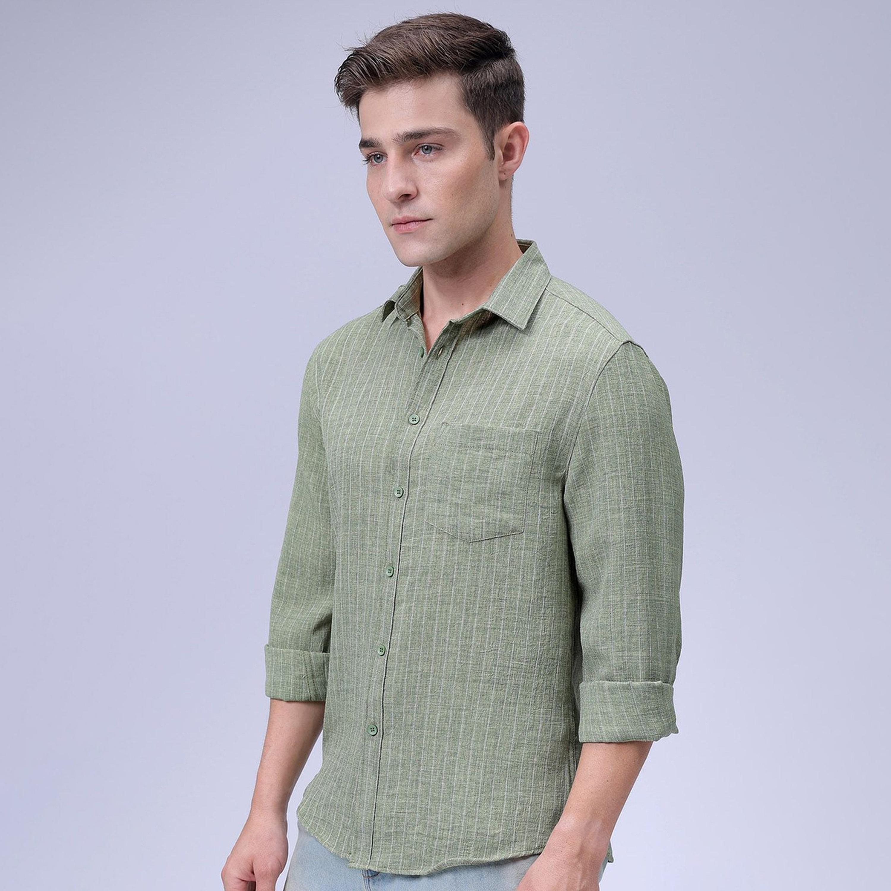The Indian Garage Co X Styli Men Green Slim Fit Striped Shirt-men-clothing-shirts-image-1