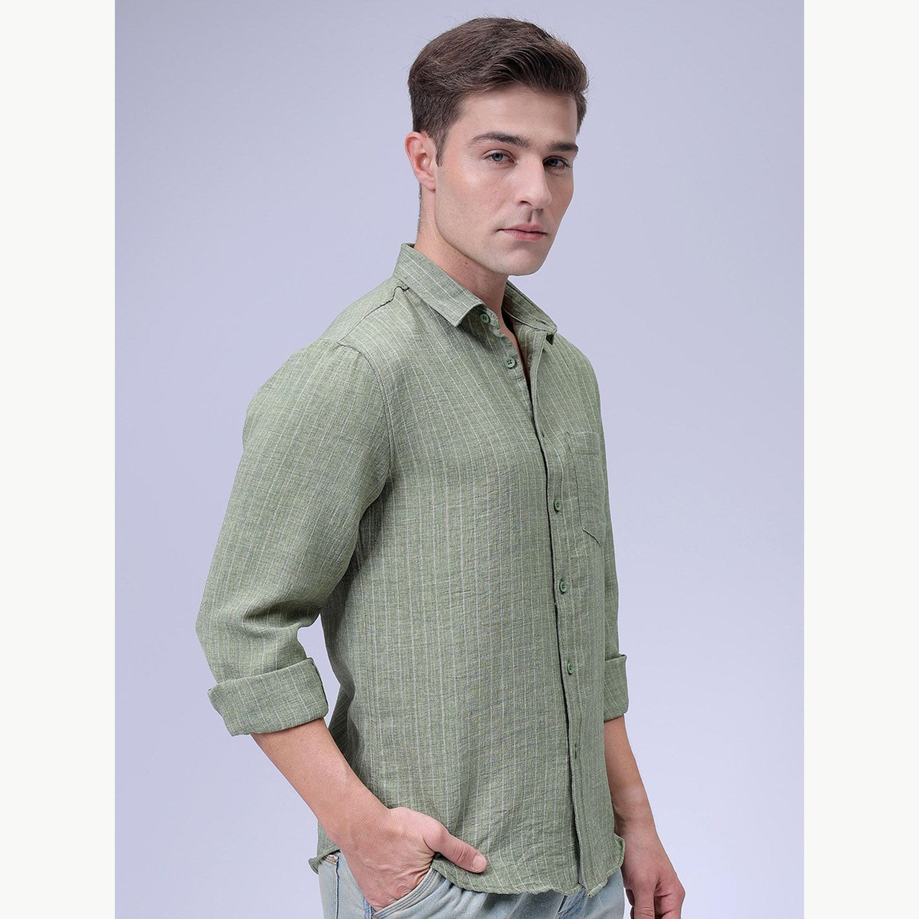 The Indian Garage Co X Styli Men Green Slim Fit Striped Shirt-men-clothing-shirts-image-3