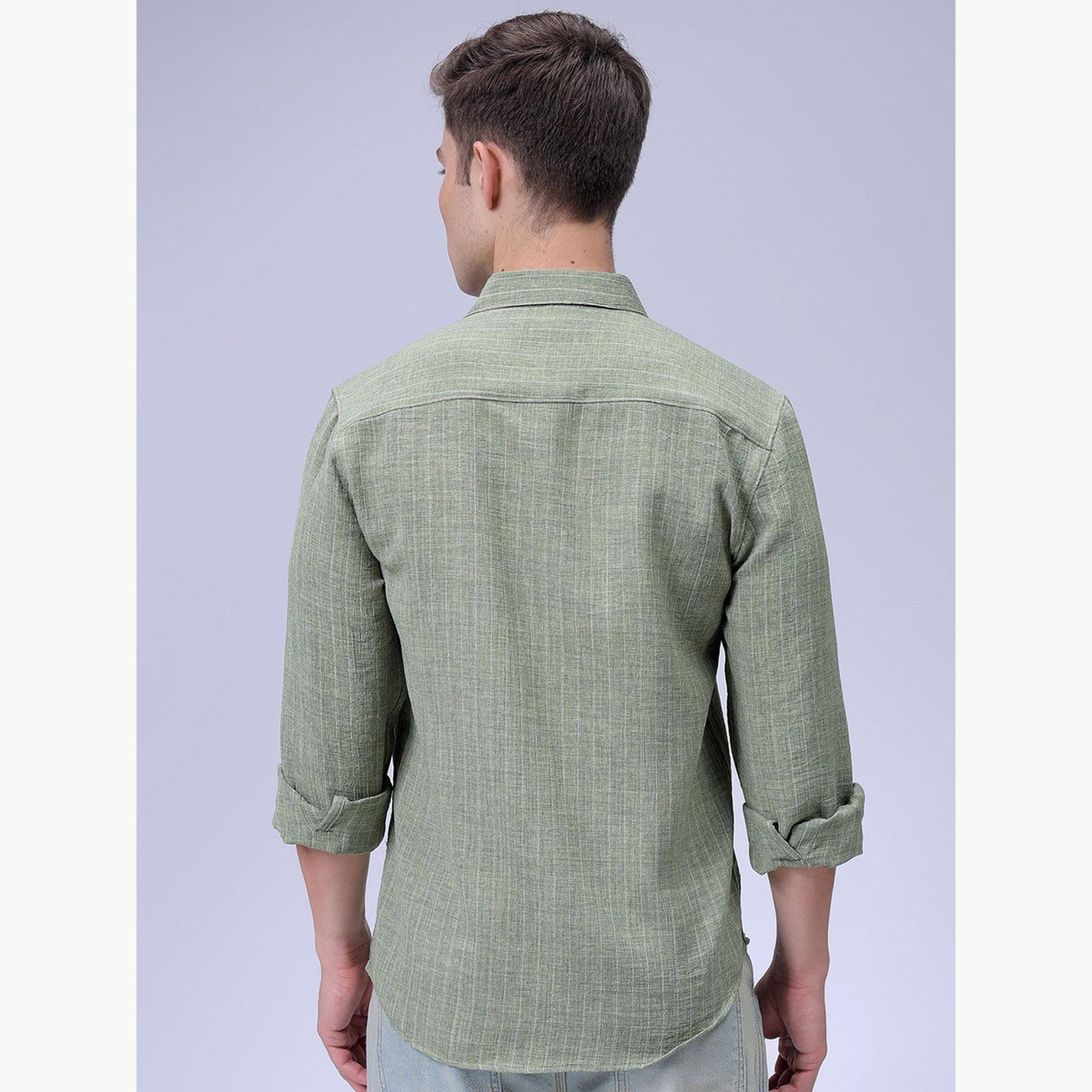 The Indian Garage Co X Styli Men Green Slim Fit Striped Shirt-men-clothing-shirts-image-4