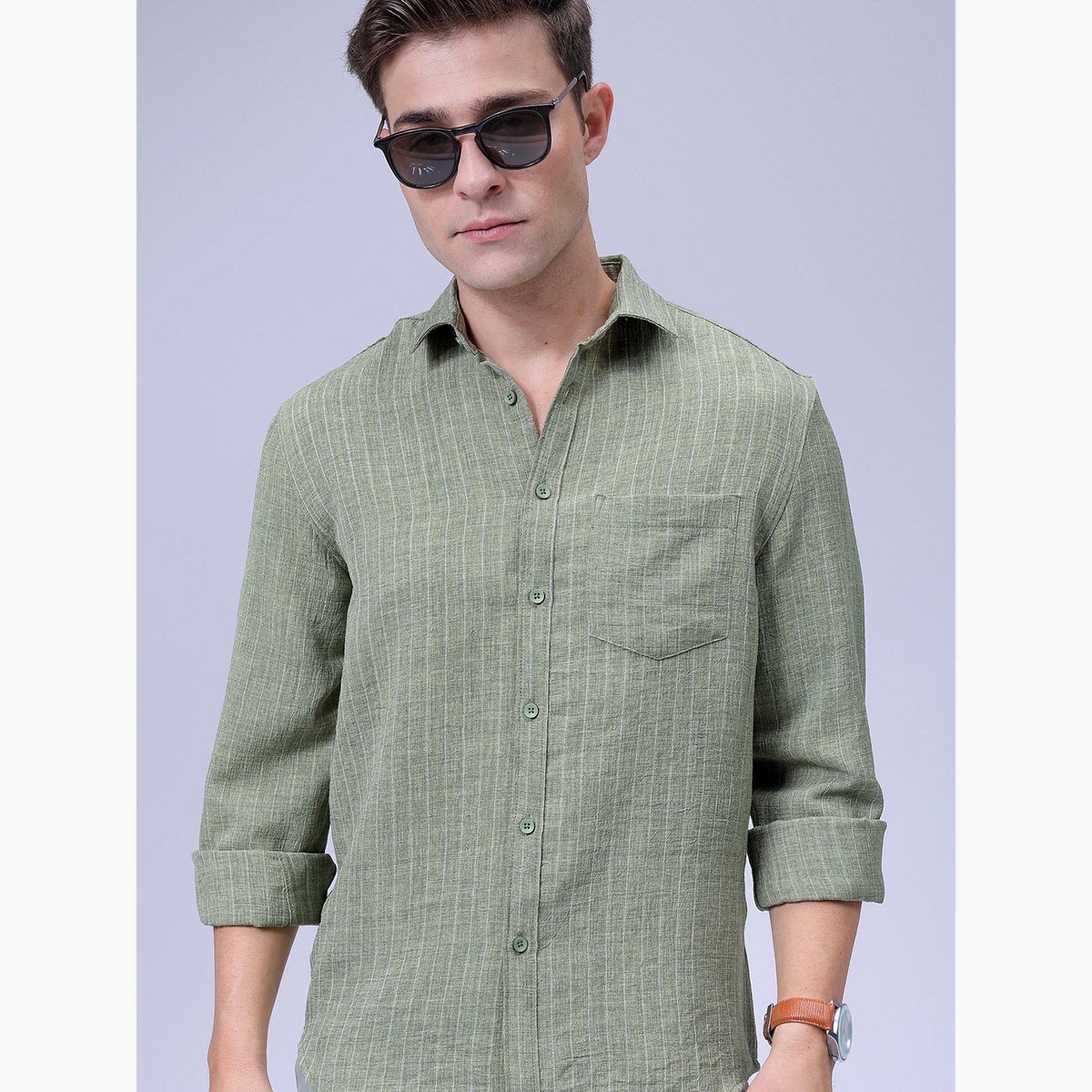 The Indian Garage Co X Styli Men Green Slim Fit Striped Shirt-men-clothing-shirts-image-5
