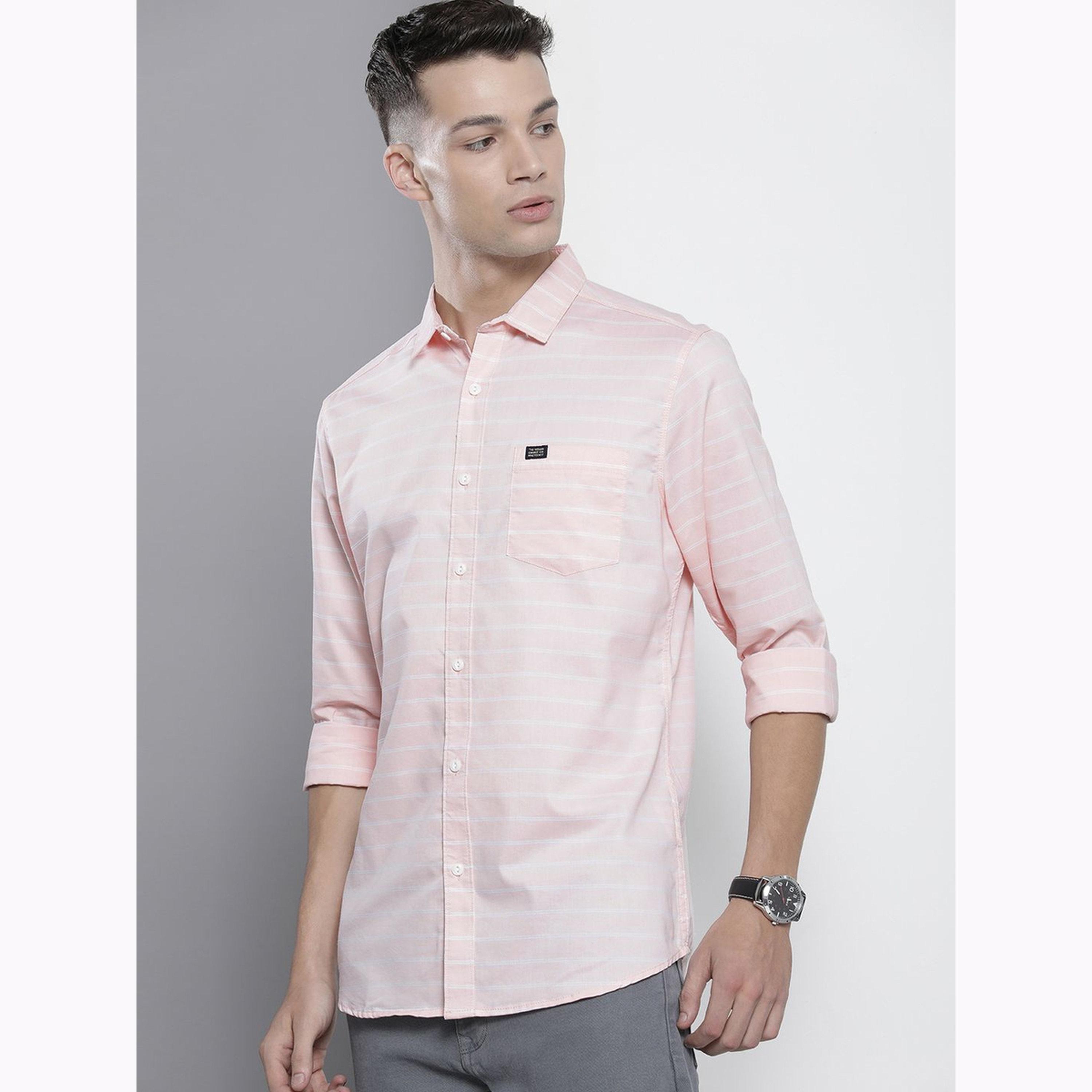 The Indian Garage Co X Styli Men Pink Slim Fit Striped Shirt-men-clothing-shirts-image-1