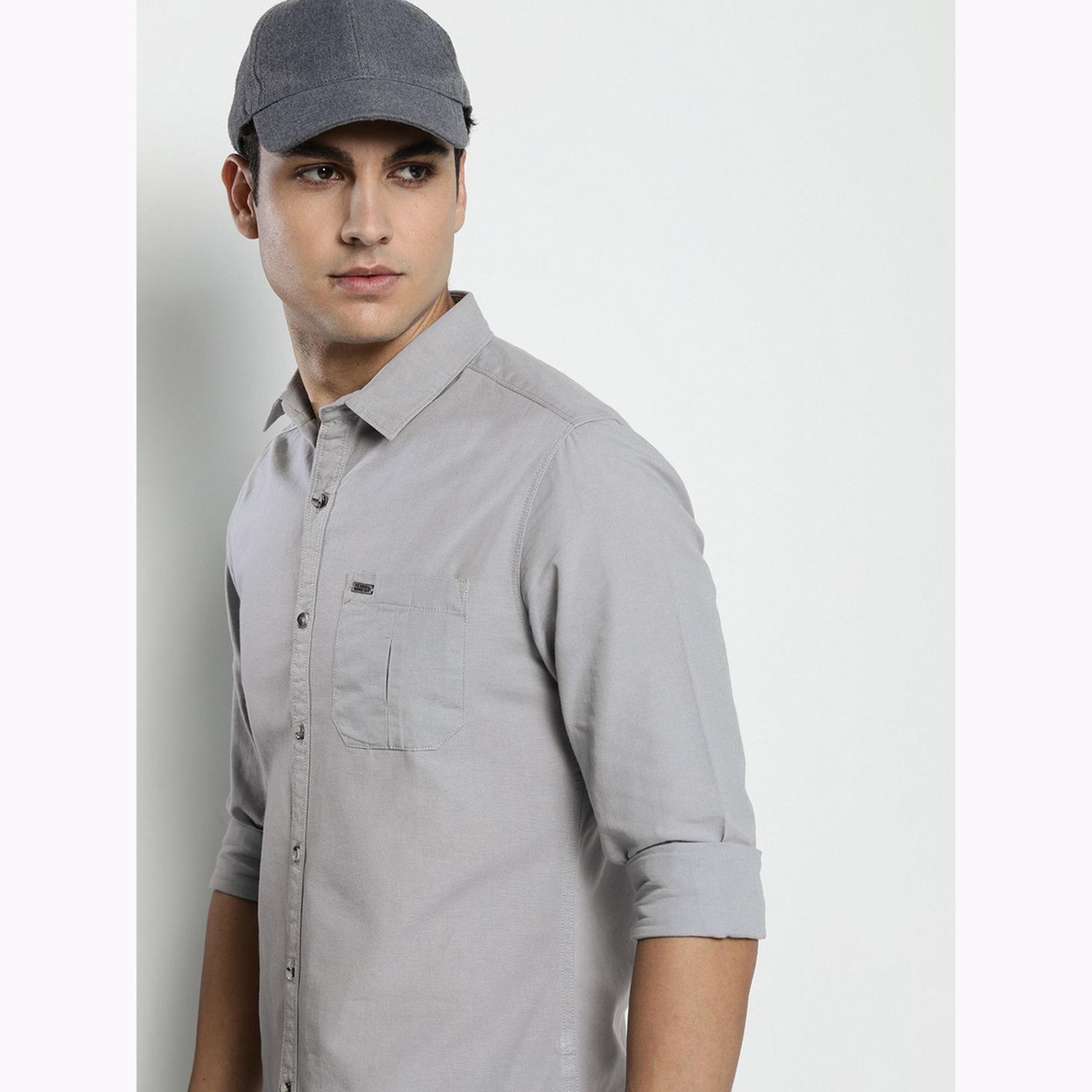 The Indian Garage Co X Styli Men Grey Regular Fit Solid Shirt-men-clothing-shirts-image-6