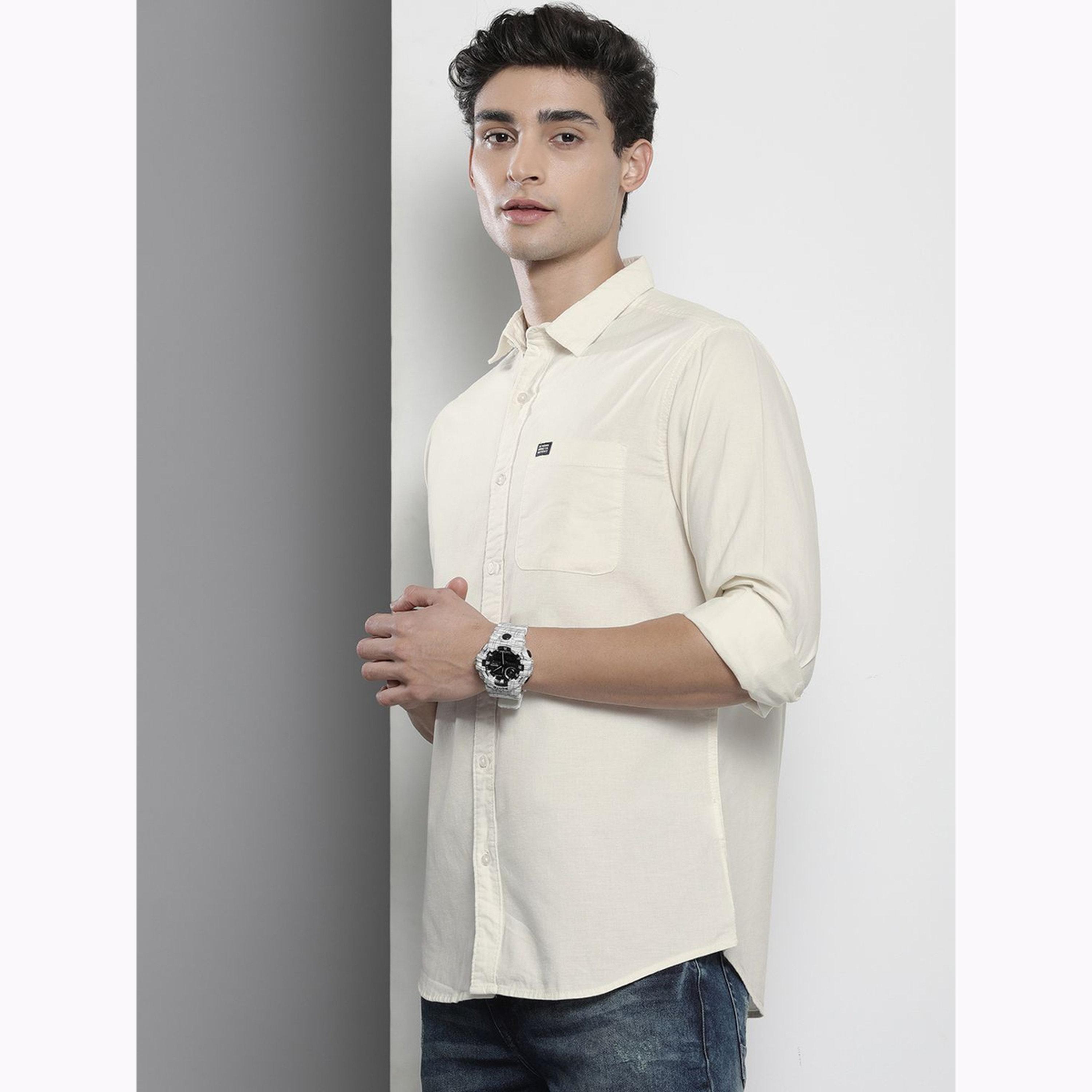 The Indian Garage Co X Styli Men Cream Regular Fit Solid Shirt-men-clothing-shirts-image-1