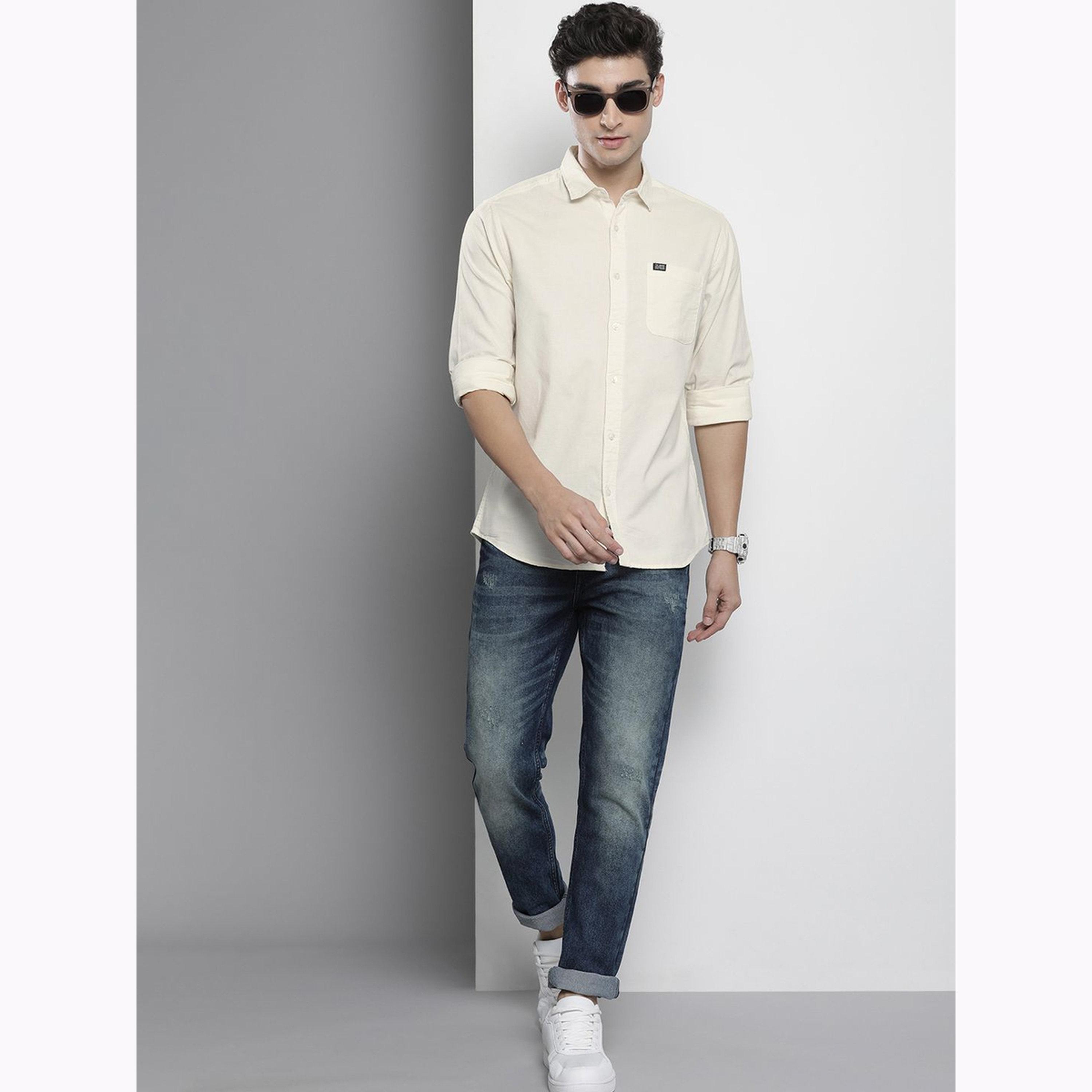 The Indian Garage Co X Styli Men Cream Regular Fit Solid Shirt-men-clothing-shirts-image-2