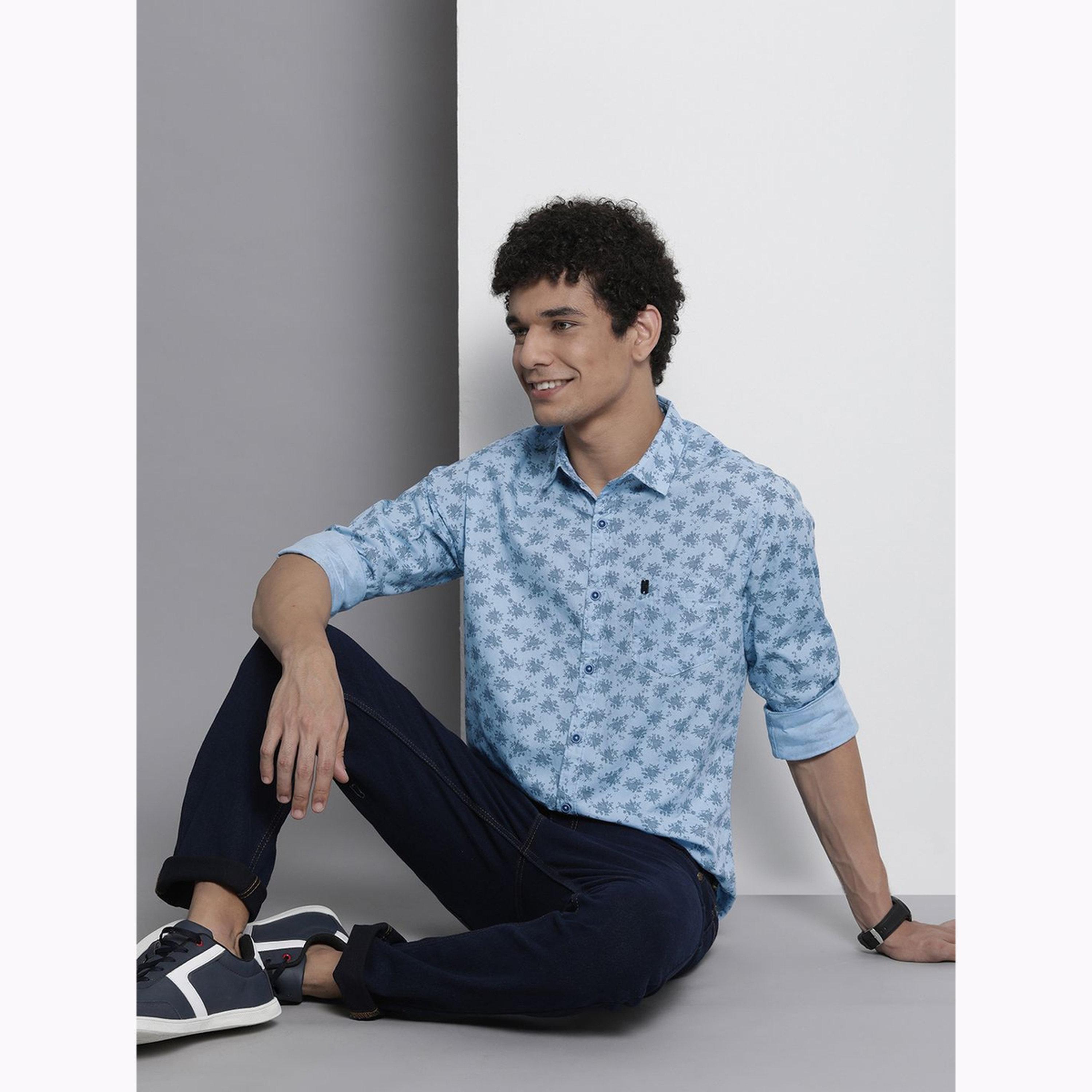The Indian Garage Co X Styli Men Blue Regular Fit Abstract Print Shirt-men-clothing-shirts-image-2