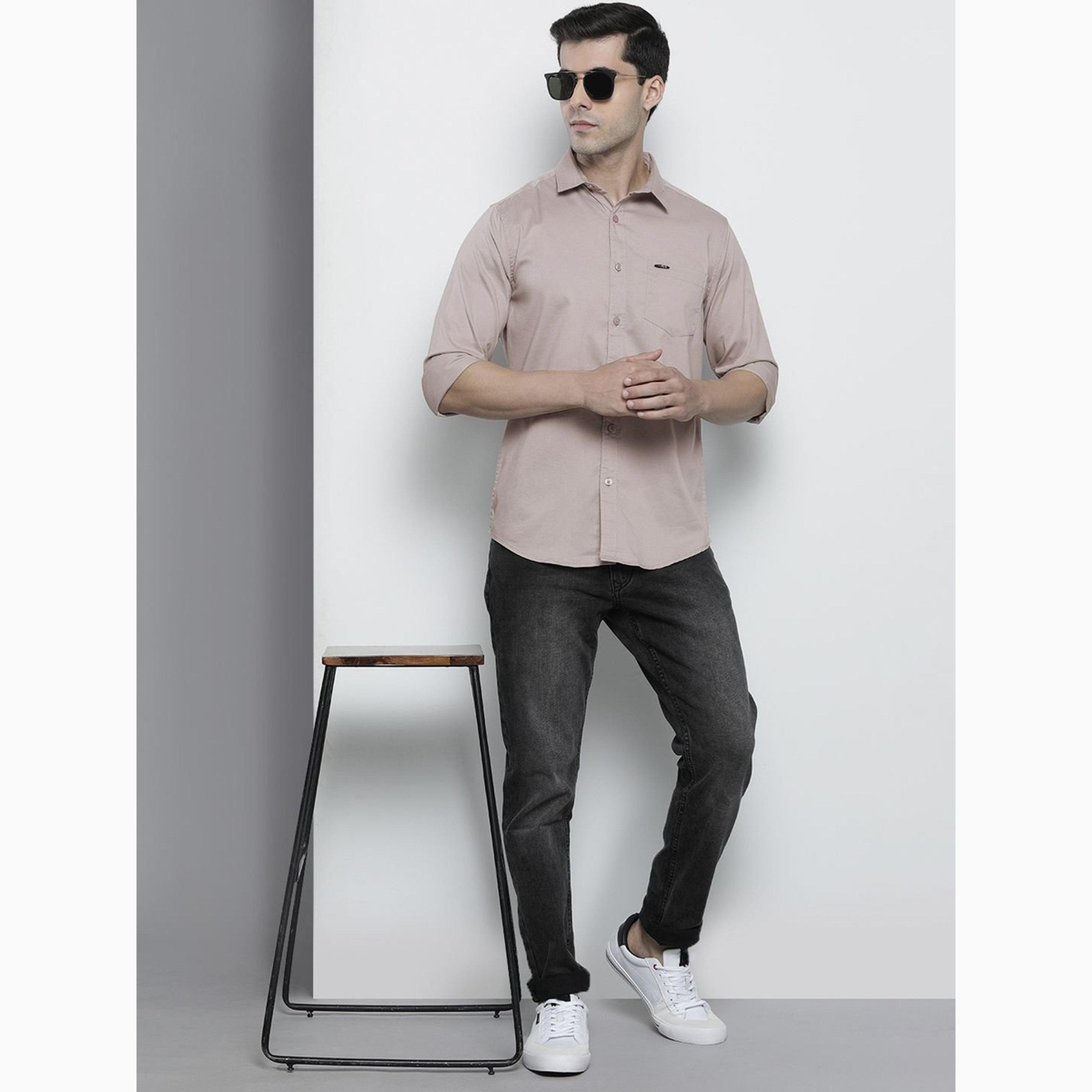 قميص بلون سادة وقصة ضيقة للرجال-men-clothing-shirts-image-2