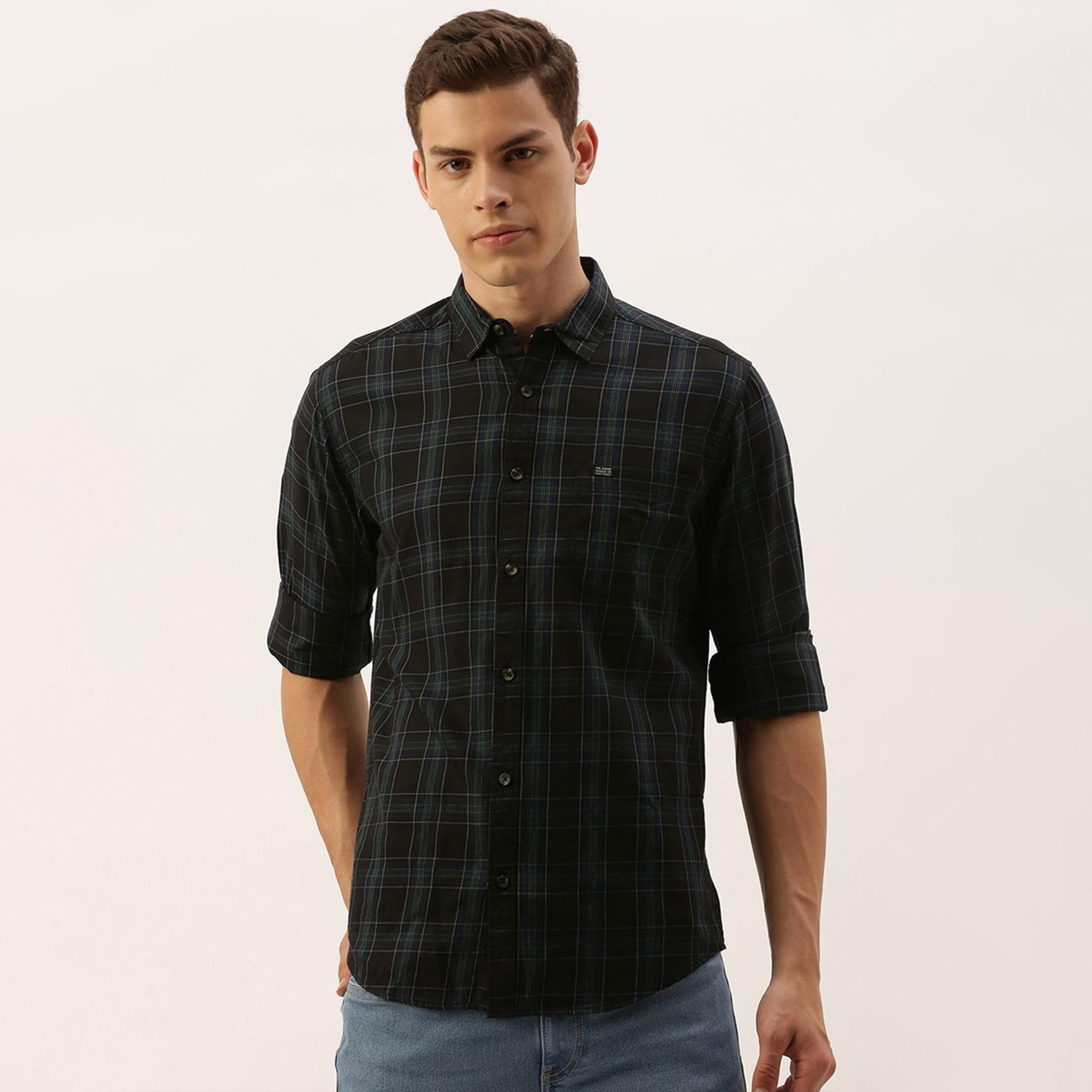 The Indian Garage Co X Styli Men Black Slim Fit Checked Shirt-men-clothing-shirts-image-1