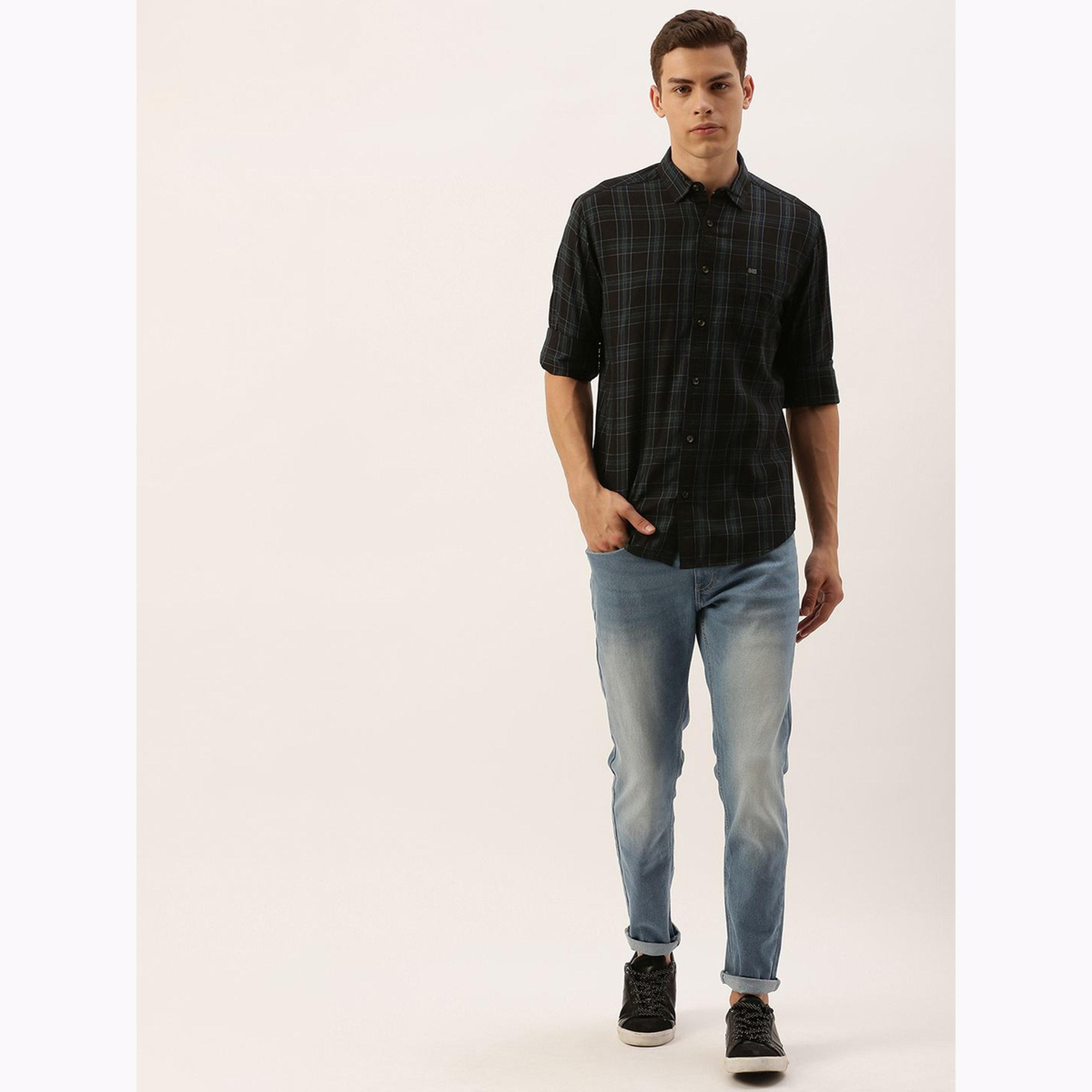 قميص كاروهات بقصة ضيقة للرجال-men-clothing-shirts-image-2