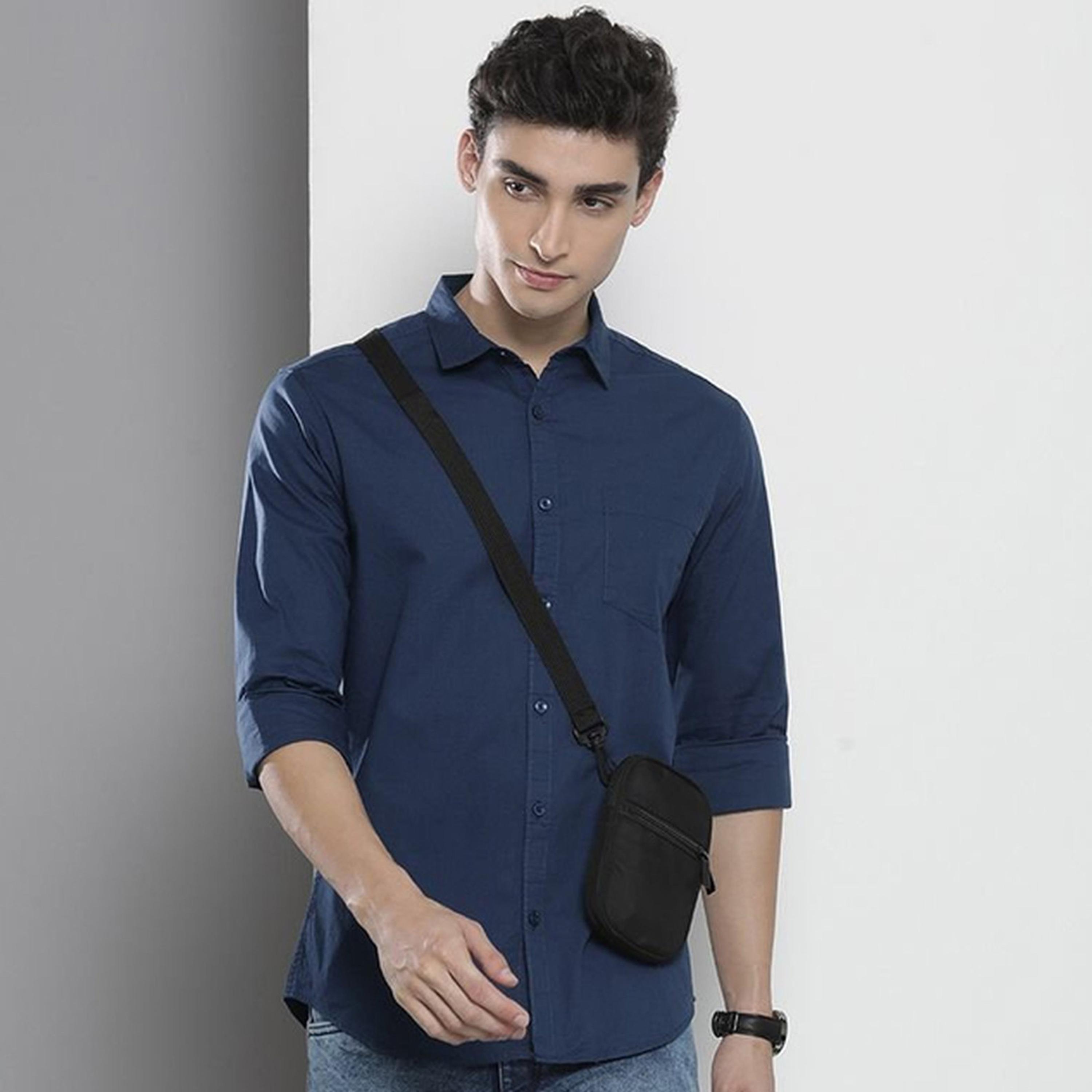 قميص بلون سادة وقصة عادية للرجال-men-clothing-shirts-image-1
