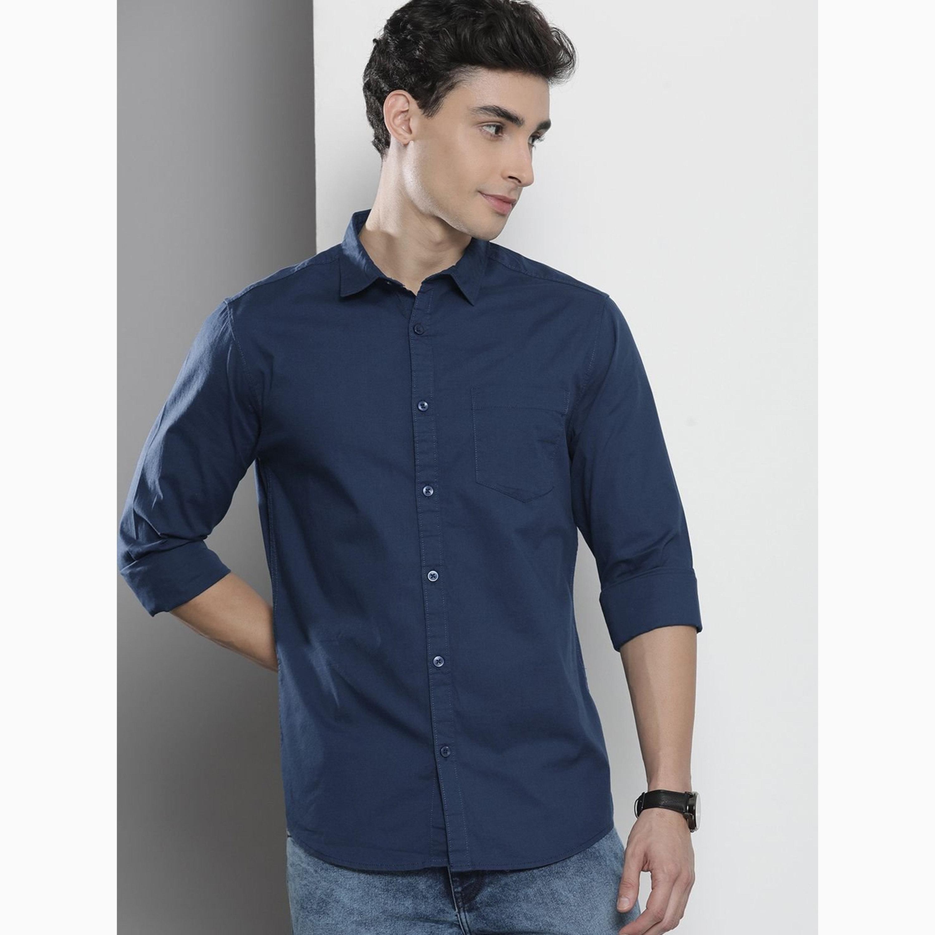 قميص بلون سادة وقصة عادية للرجال-men-clothing-shirts-image-5