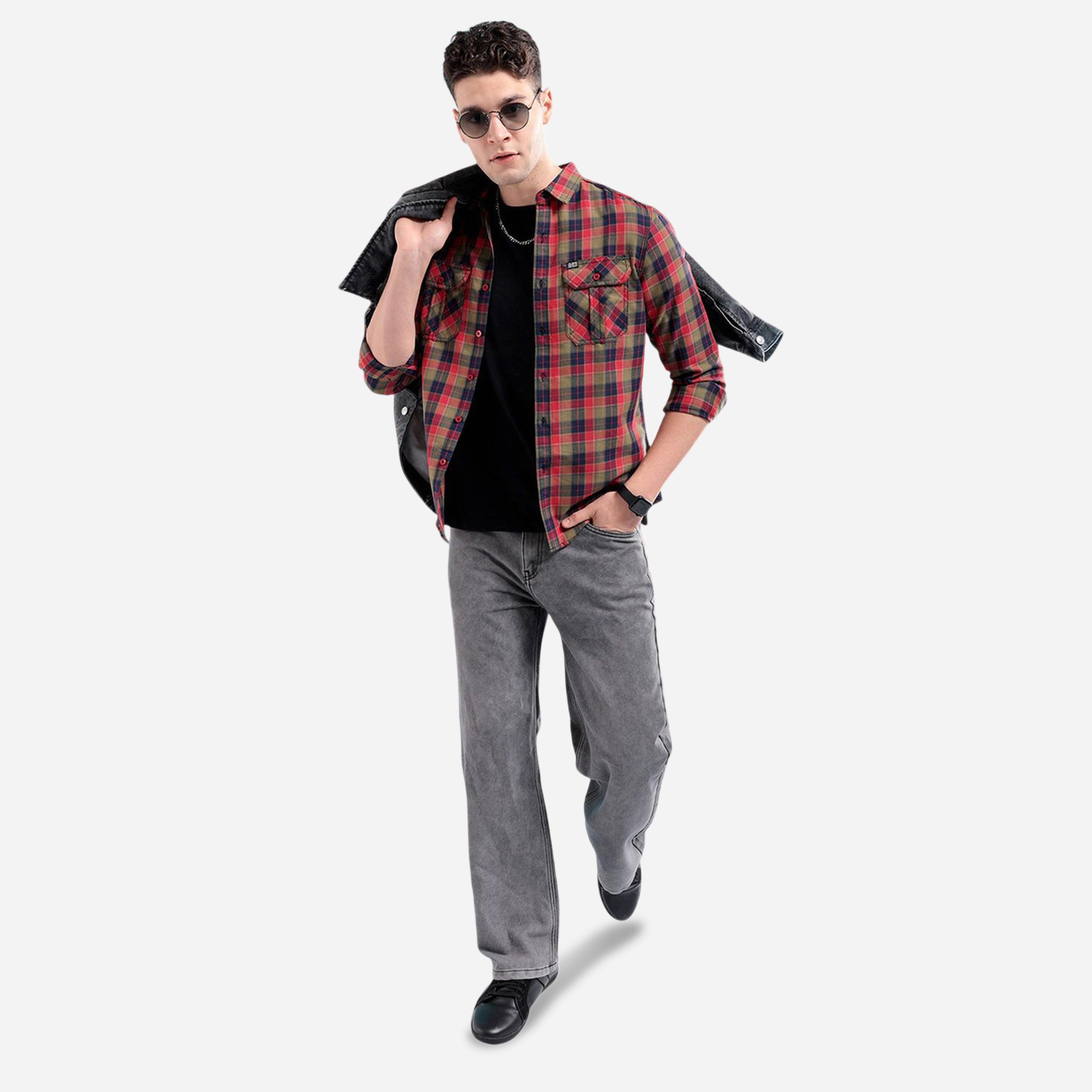 قميص كاروهات بقصة ضيقة للرجال-men-clothing-shirts-image-2