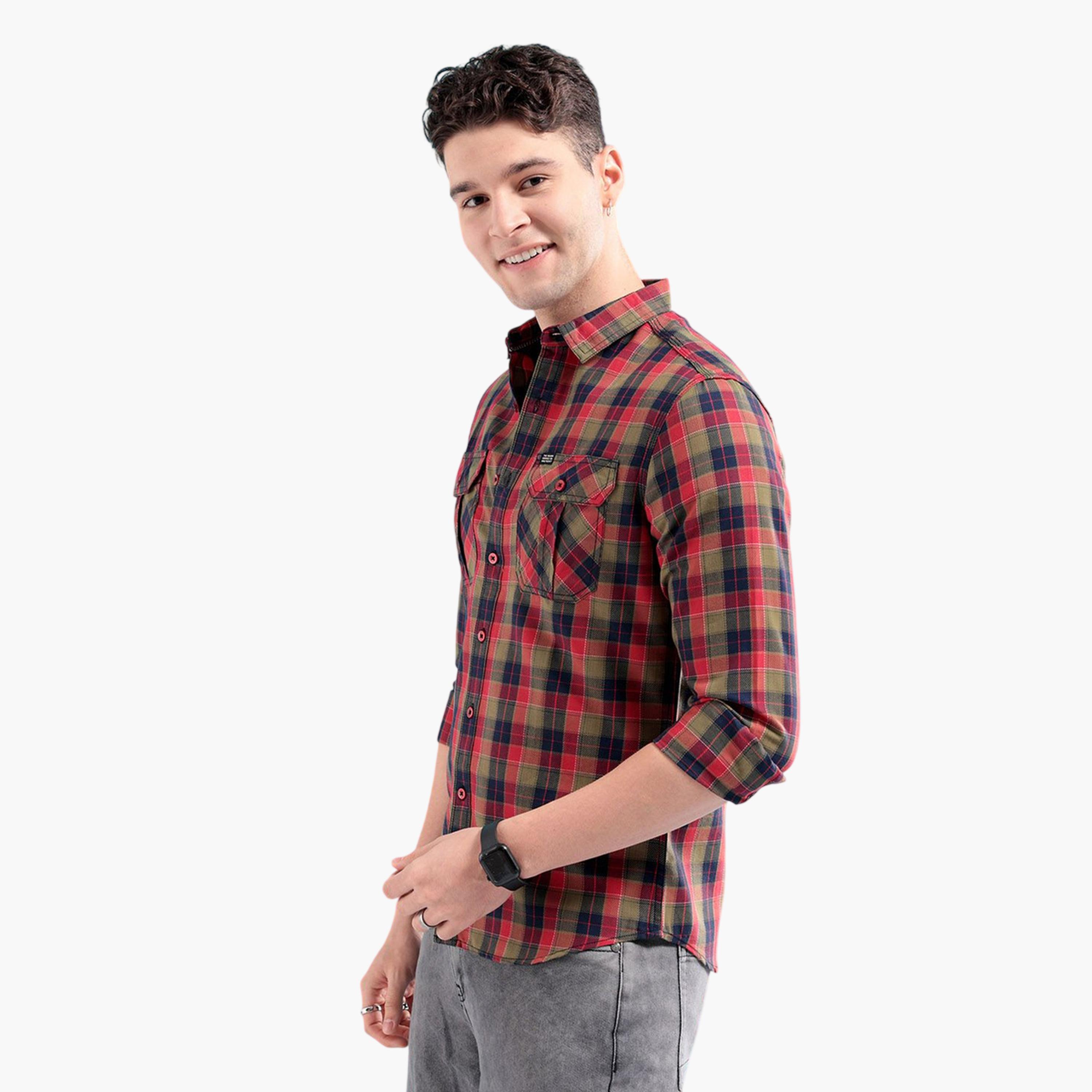 قميص كاروهات بقصة ضيقة للرجال-men-clothing-shirts-image-3
