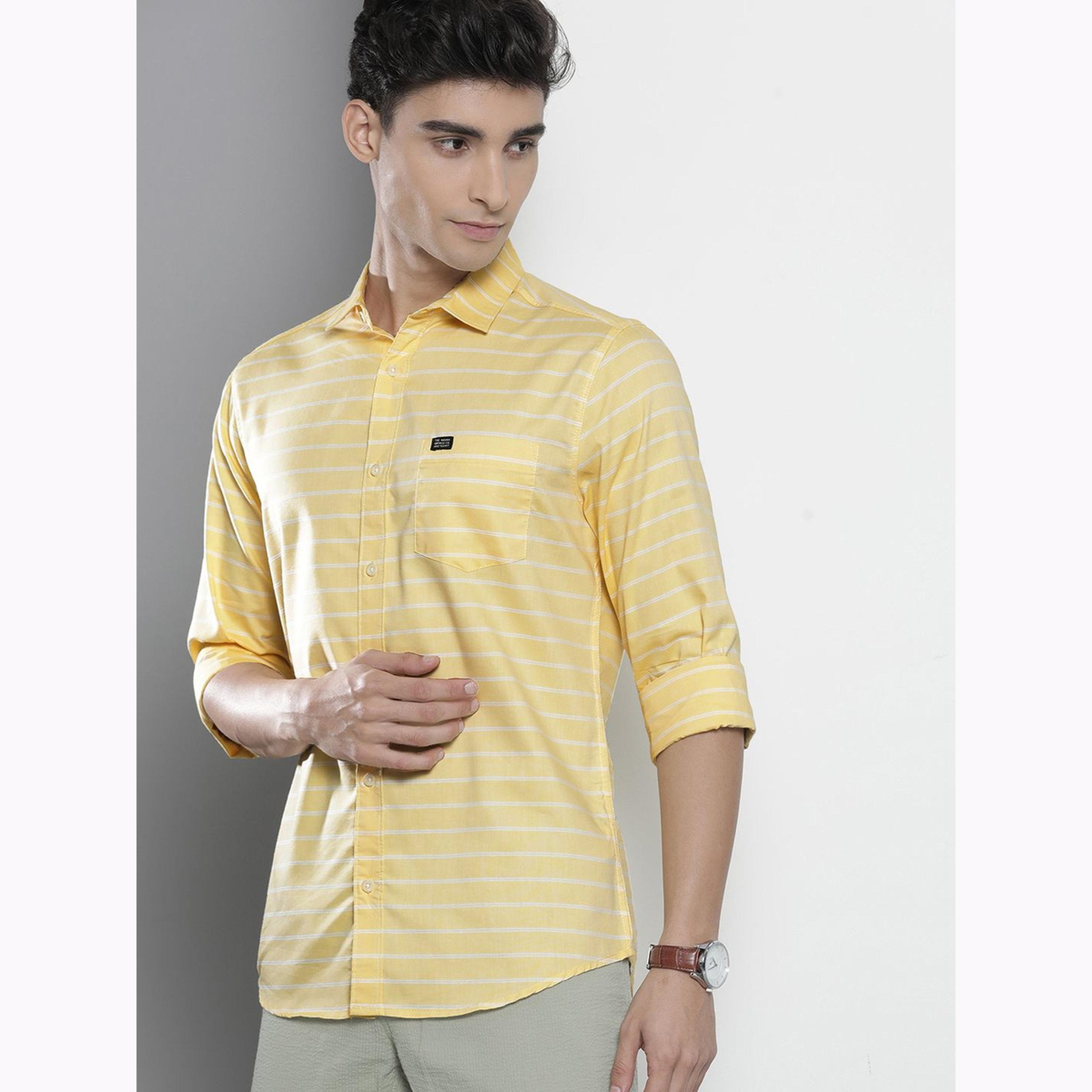 The Indian Garage Co X Styli Men Yellow Slim Fit Striped Shirt-men-clothing-shirts-image-3