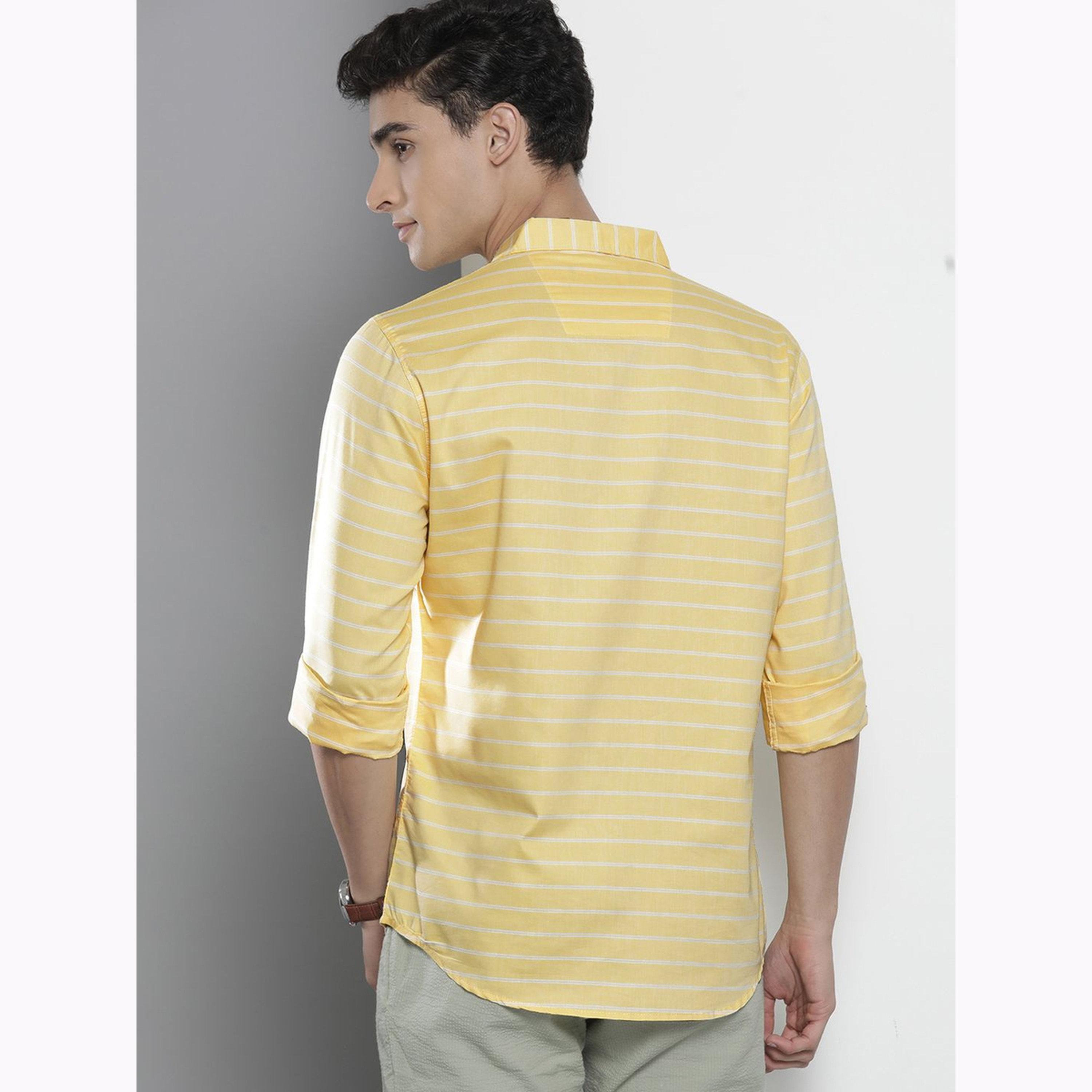 The Indian Garage Co X Styli Men Yellow Slim Fit Striped Shirt-men-clothing-shirts-image-4
