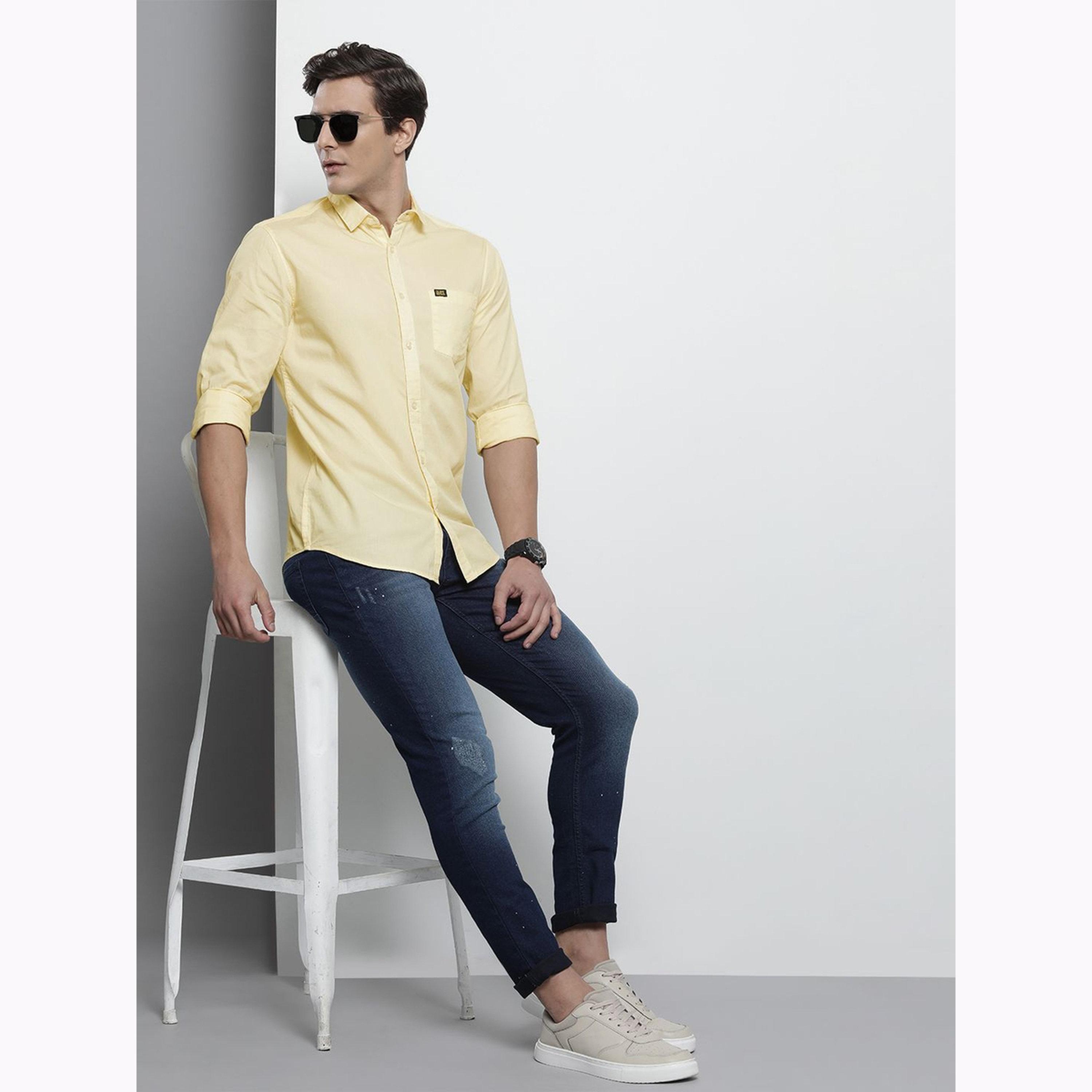 The Indian Garage Co X Styli Men Yellow Slim Fit Solid Shirt-men-clothing-shirts-image-2