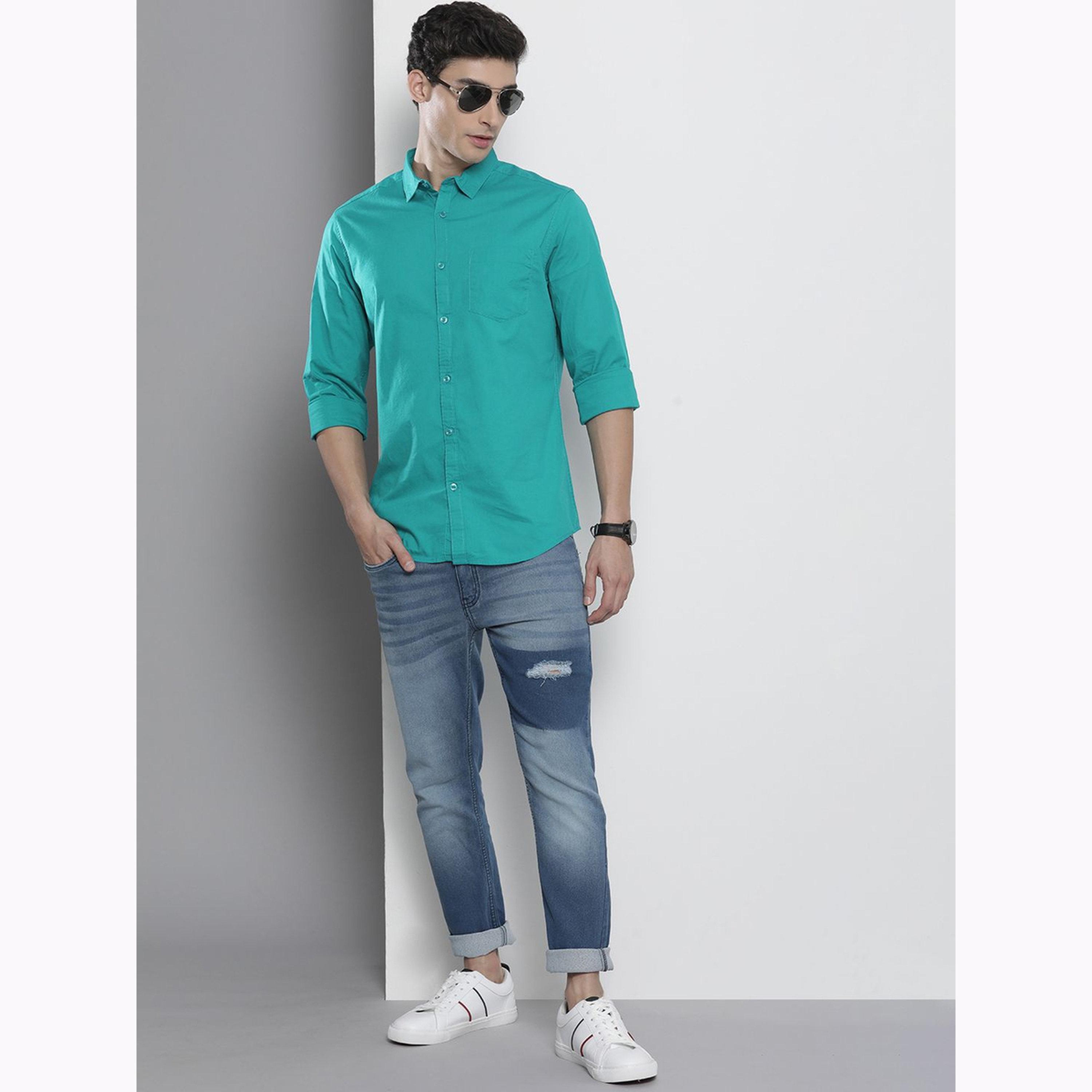 The Indian Garage Co X Styli Men Blue Regular Fit Solid Shirt-men-clothing-shirts-image-2