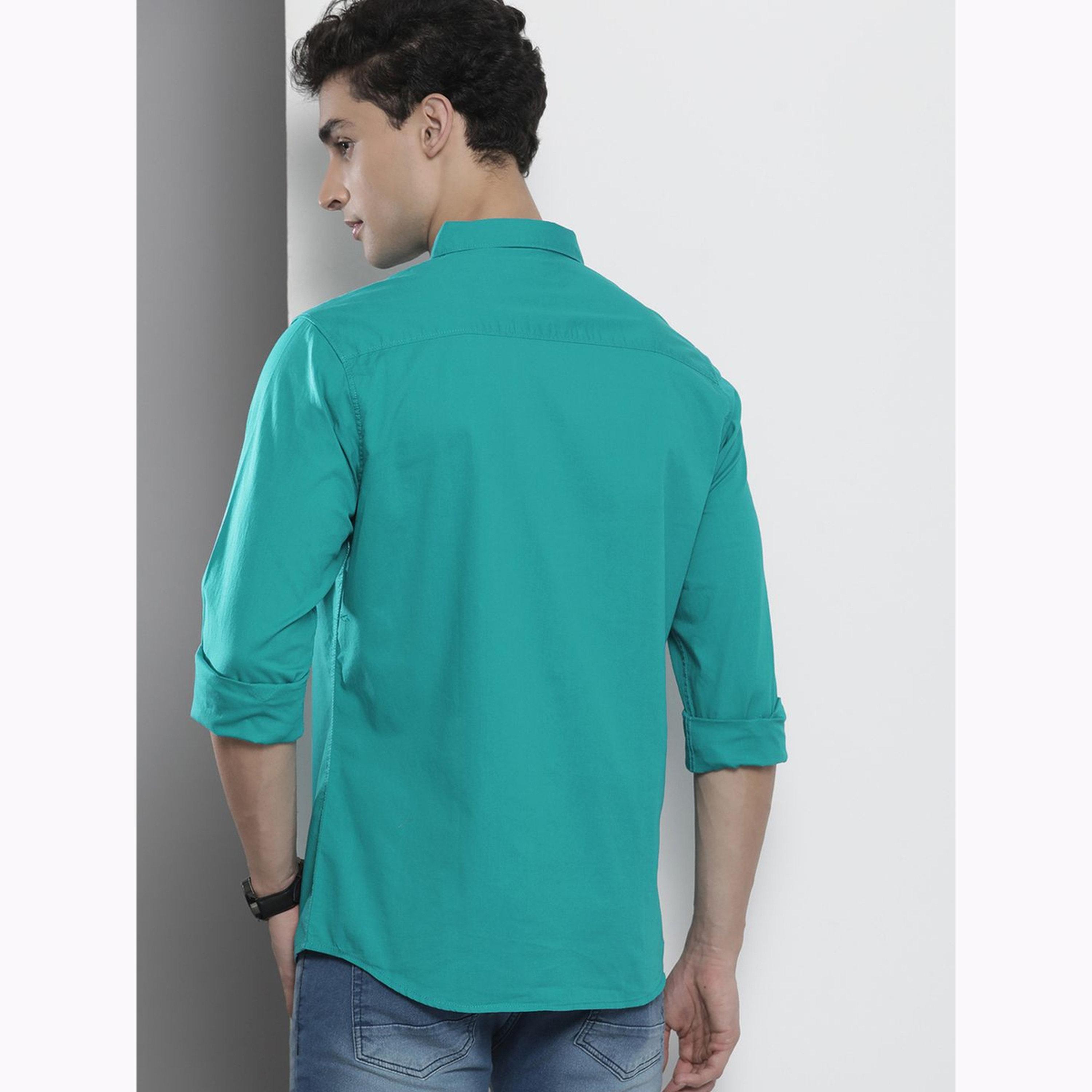 The Indian Garage Co X Styli Men Blue Regular Fit Solid Shirt-men-clothing-shirts-image-4
