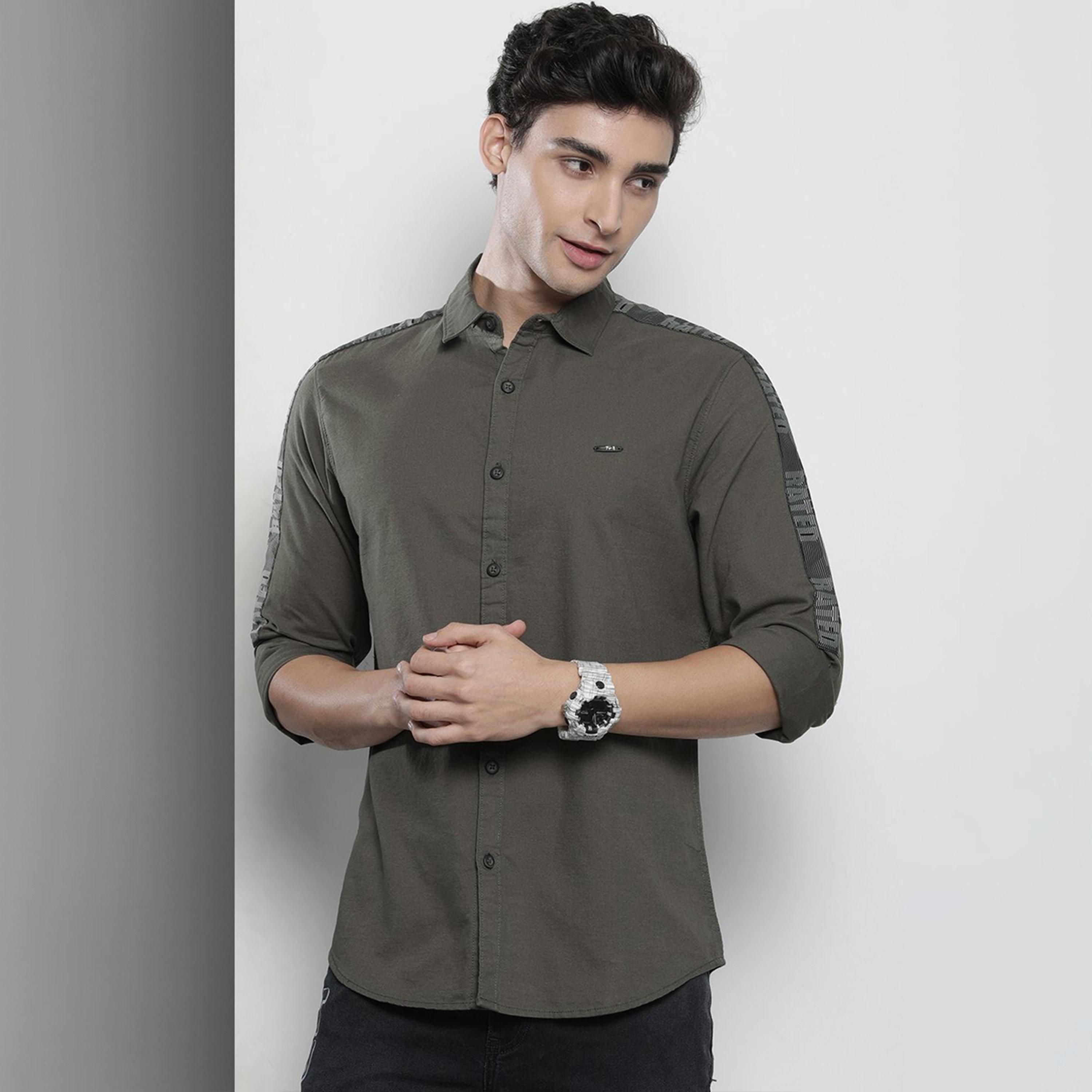 The Indian Garage Co X Styli Men Grey Slim Fit Solid Shirt-men-clothing-shirts-image-1