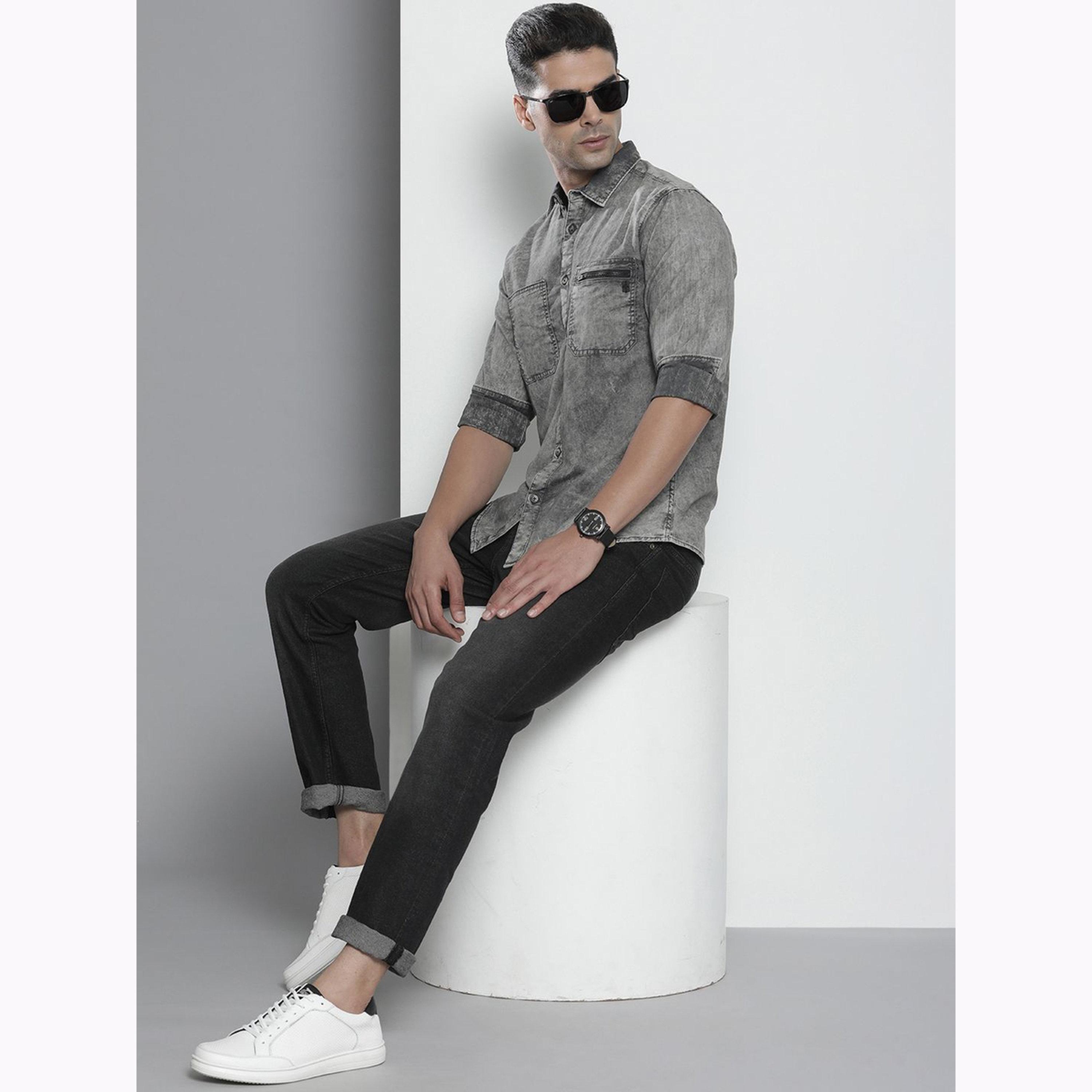 The Indian Garage Co X Styli Men Grey Acid Wash Slim Fit Shirt-men-clothing-shirts-image-2