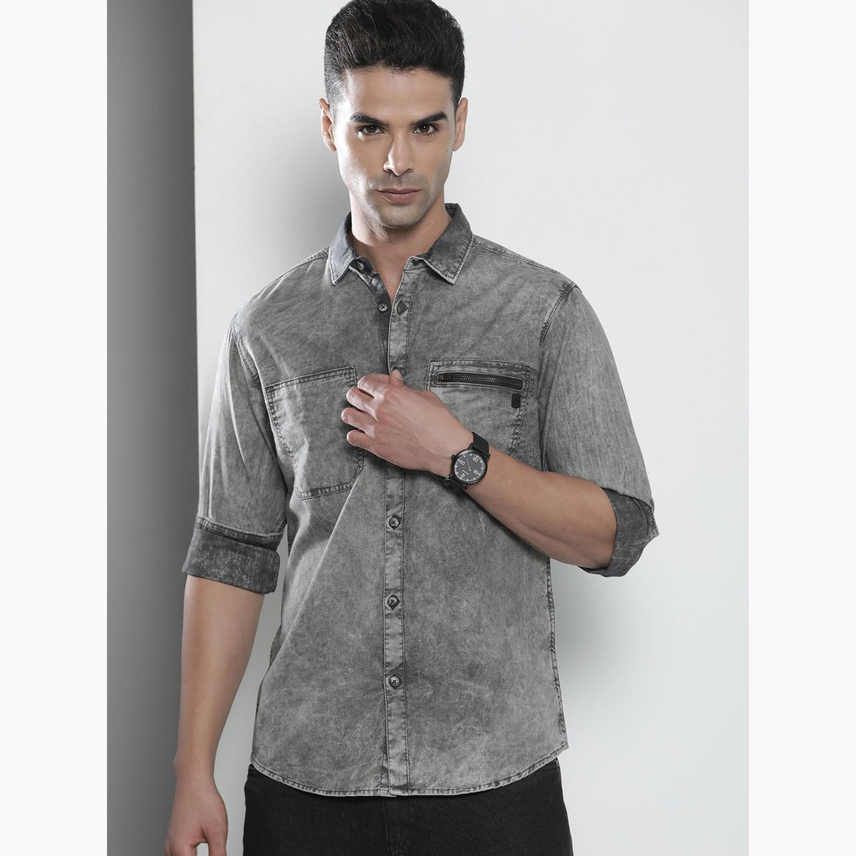 The Indian Garage Co X Styli Men Grey Acid Wash Slim Fit Shirt-men-clothing-shirts-image-3