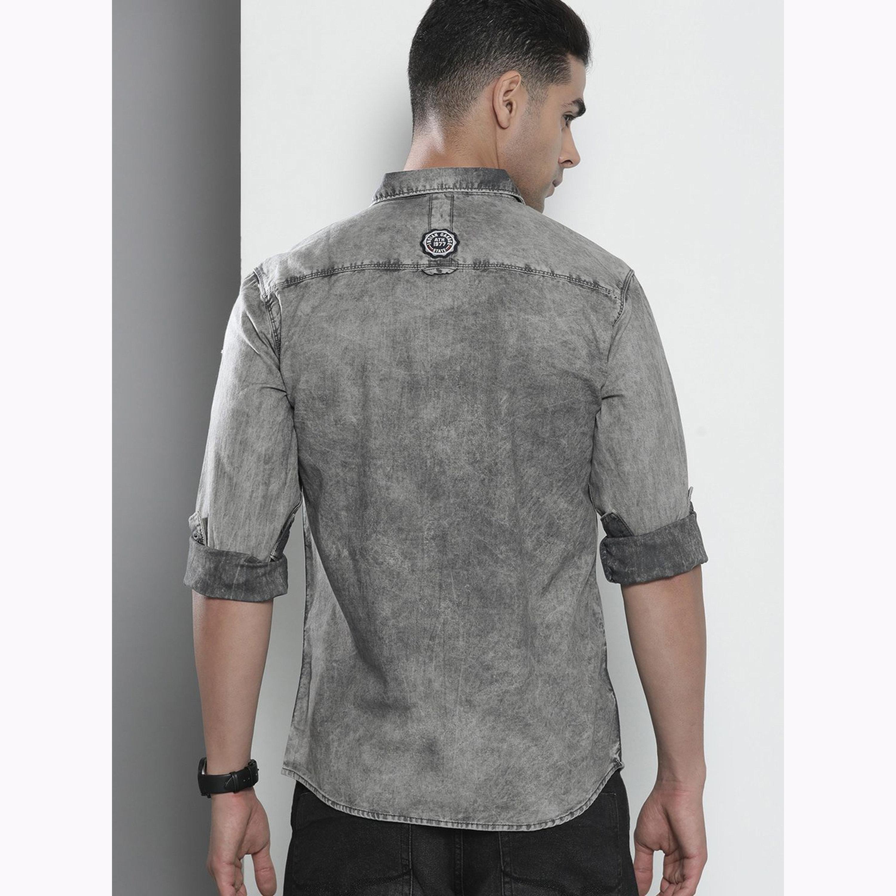 The Indian Garage Co X Styli Men Grey Acid Wash Slim Fit Shirt-men-clothing-shirts-image-4