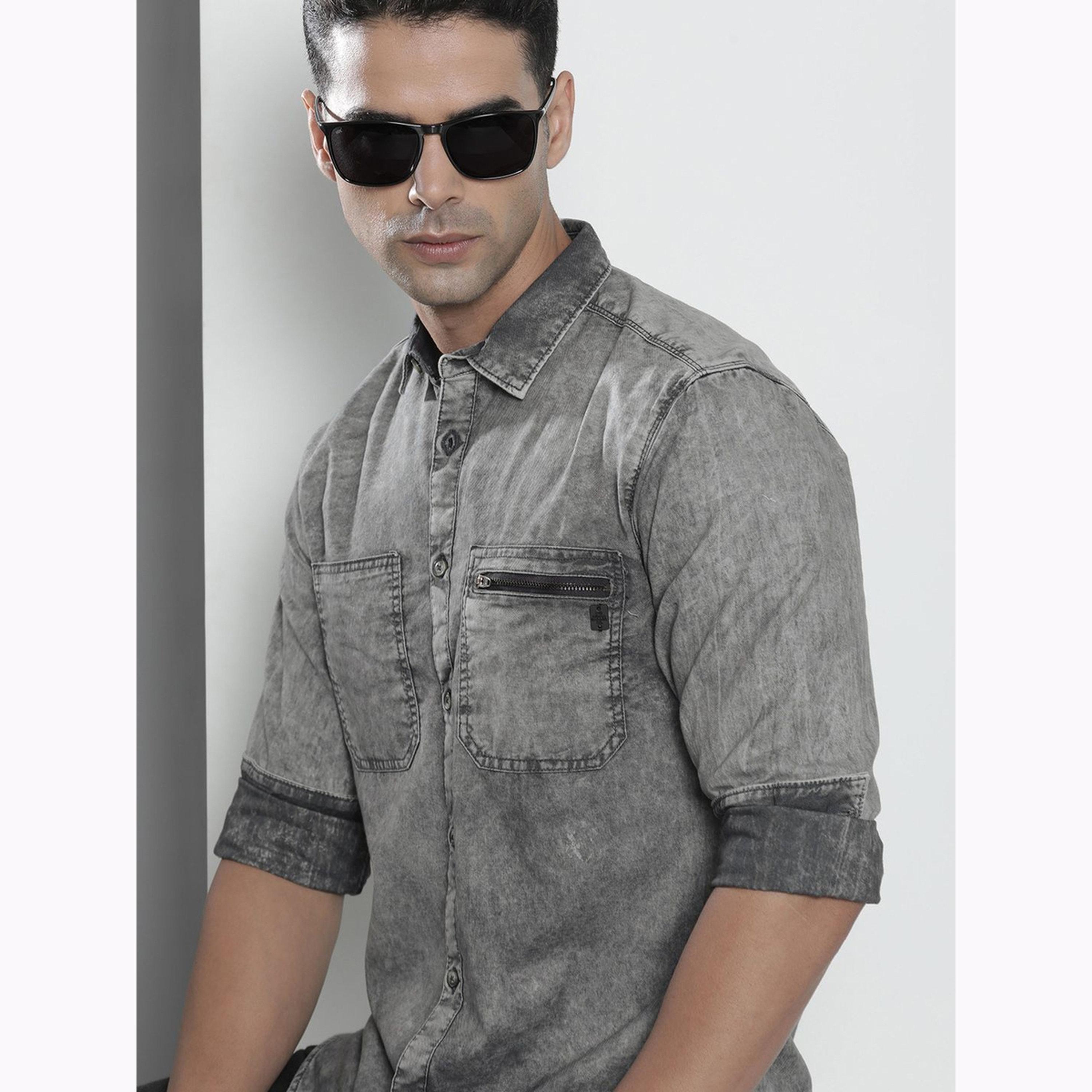 The Indian Garage Co X Styli Men Grey Acid Wash Slim Fit Shirt-men-clothing-shirts-image-6