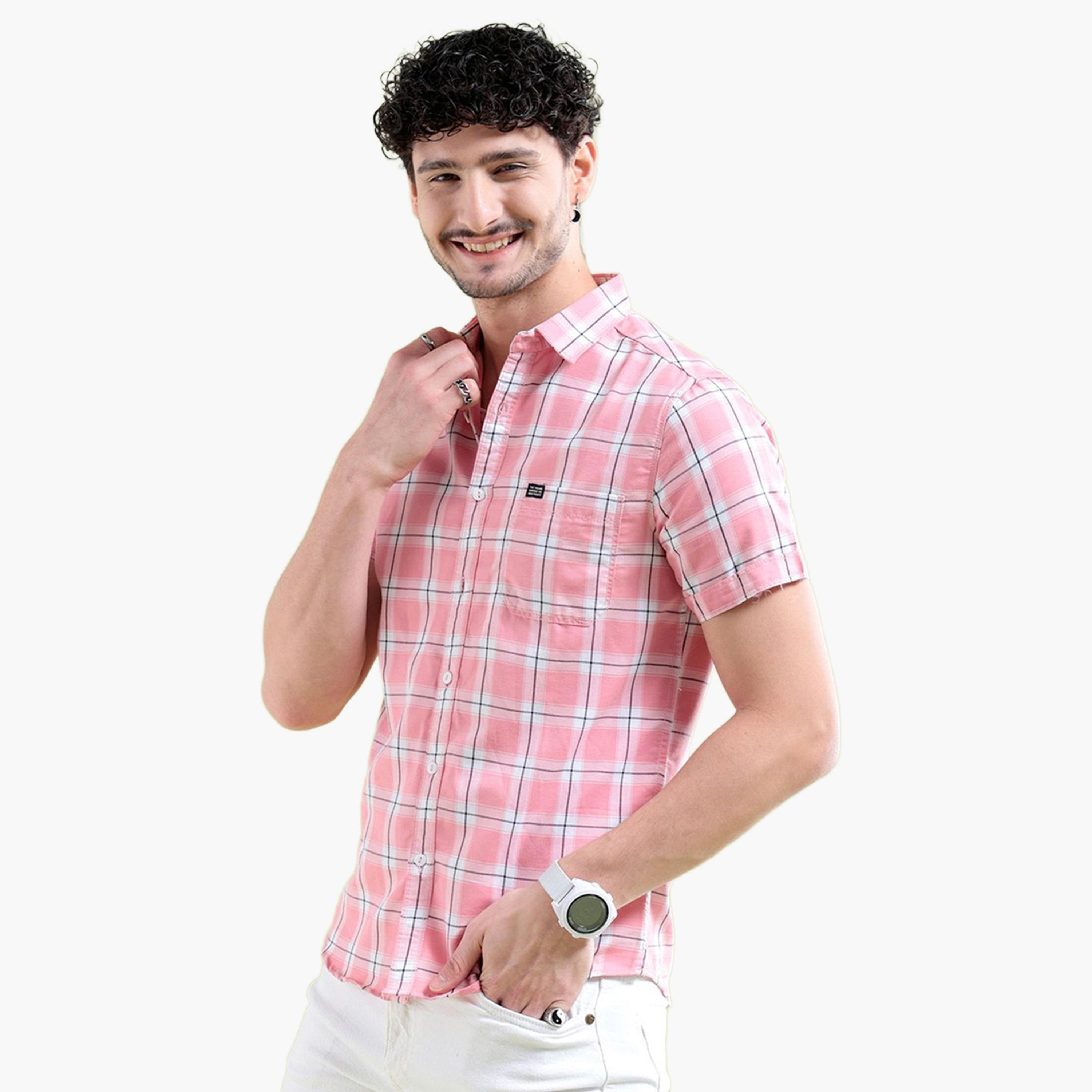 The Indian Garage Co X Styli Men Pink Slim Fit Checked Shirt-men-clothing-shirts-image-1