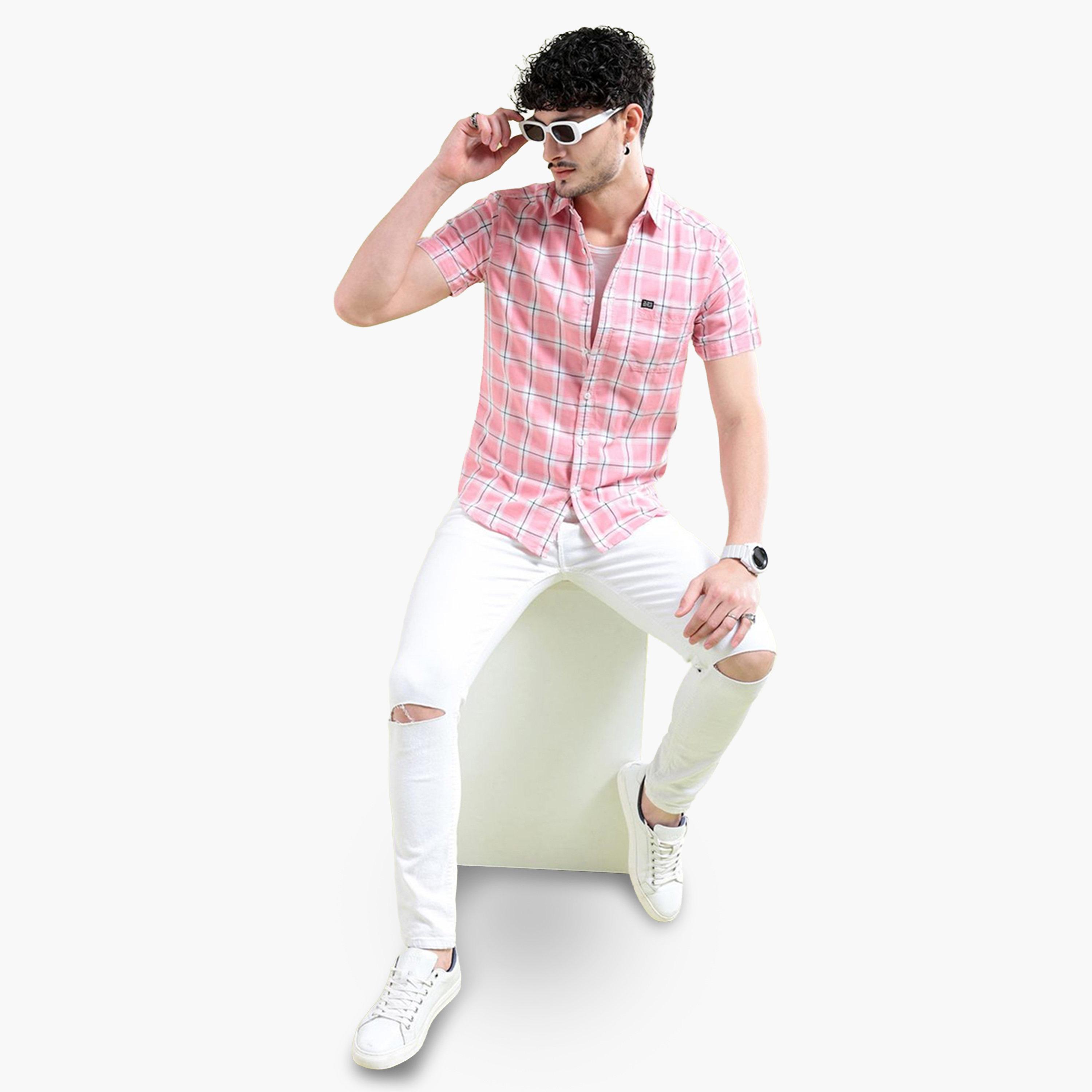 The Indian Garage Co X Styli Men Pink Slim Fit Checked Shirt-men-clothing-shirts-image-2