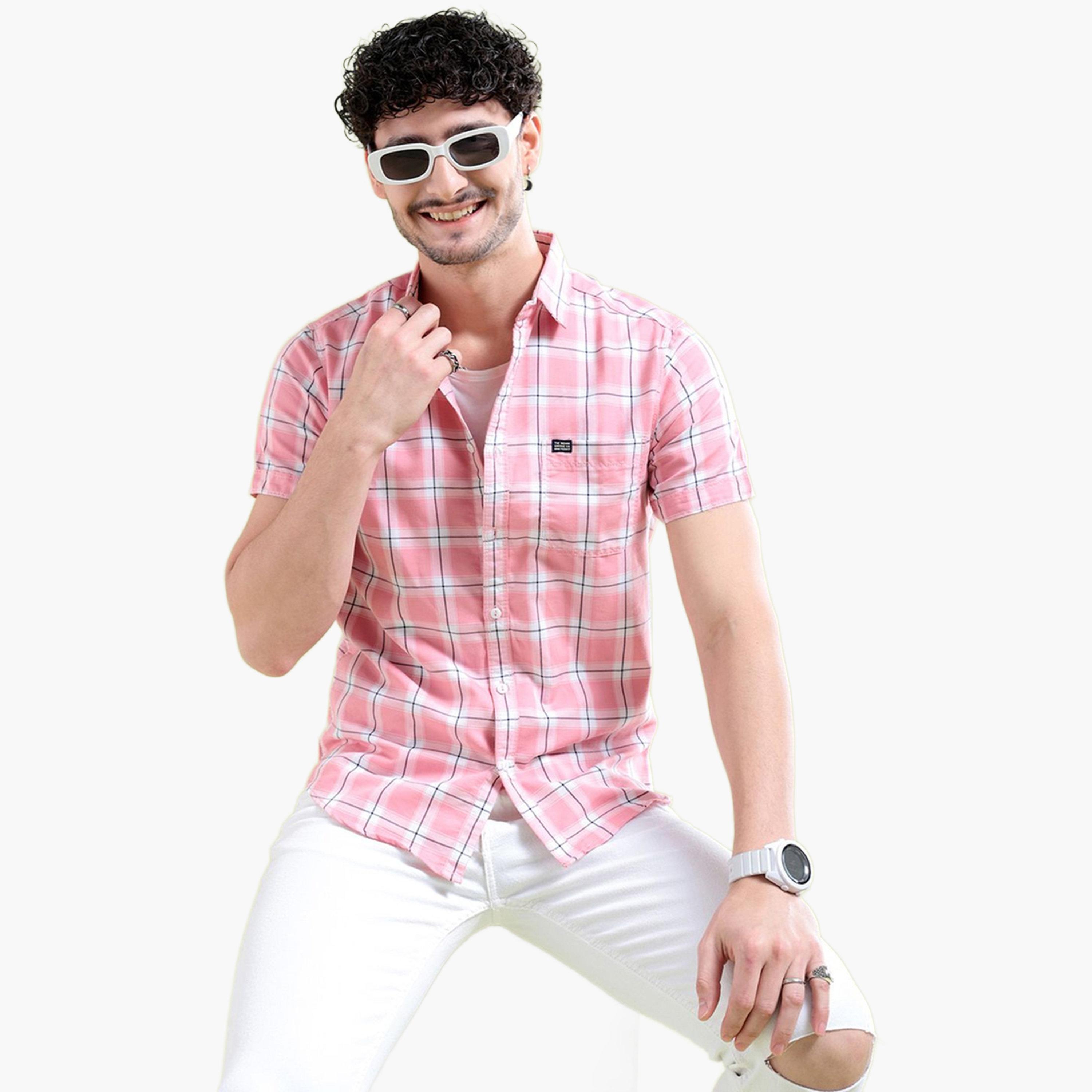 قميص كاروهات بقصة ضيقة للرجال-men-clothing-shirts-image-4